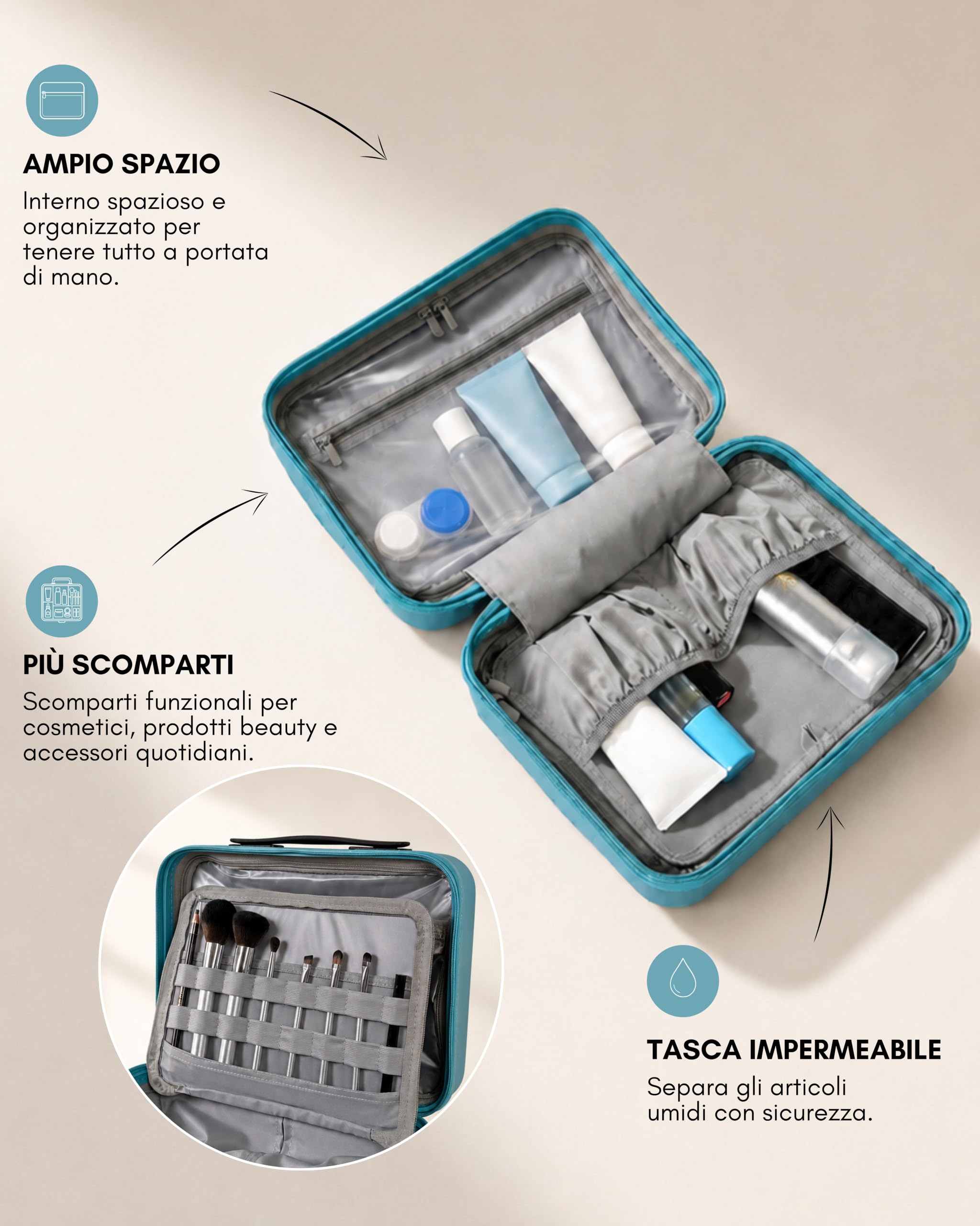 JLY Set di Valigie Rigide in 100% Policarbonato Covestro – Chiusura TSA, Ruote Silenziose, Design Elegante e Massima Organizzazione per Viaggi e Business (1 Pezzo, Azzurro, Vanity Case)