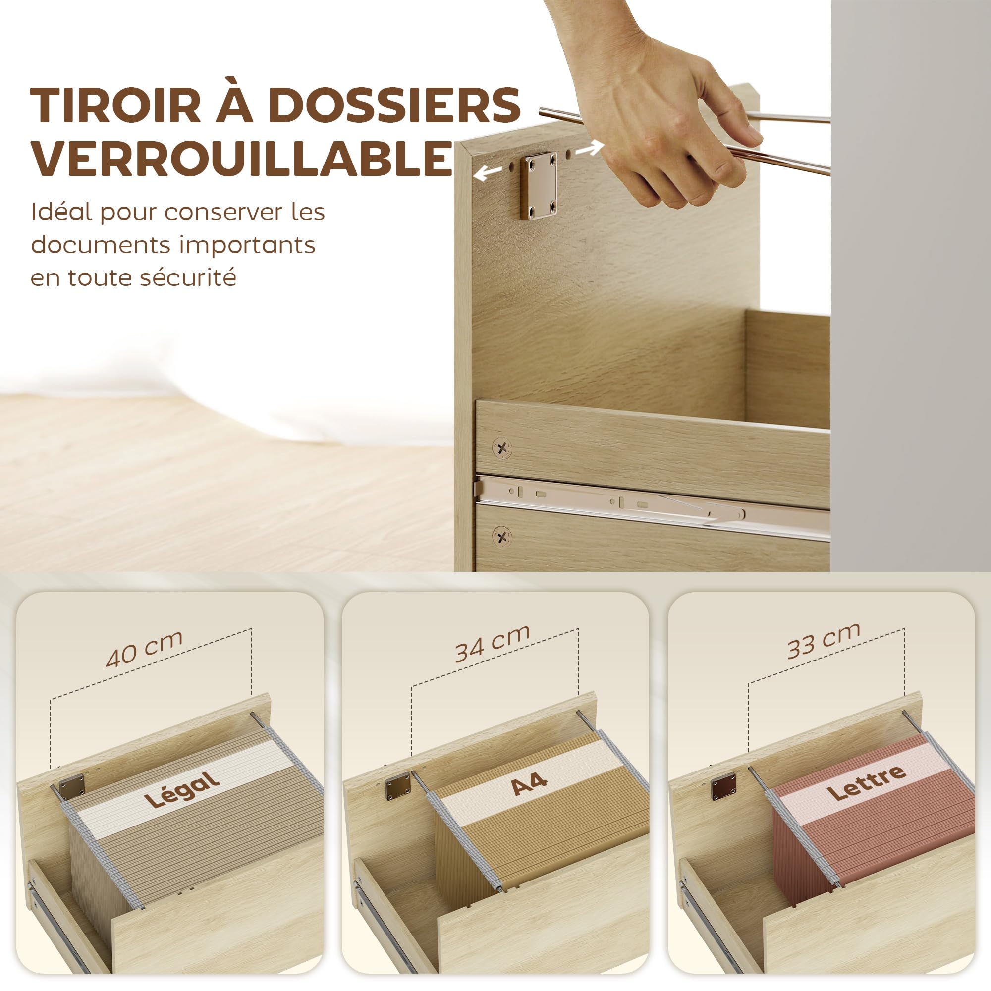 HOMCOM Bureau d'Ordinateur avec Bibliothèque, 4 Compartiments et Tiroir Verrouillable à Dossiers, Patins Anti-Collision, Table Informatique pour Chambre, Salle d'Étude, 126x50x109cm, Chêne et Blanc