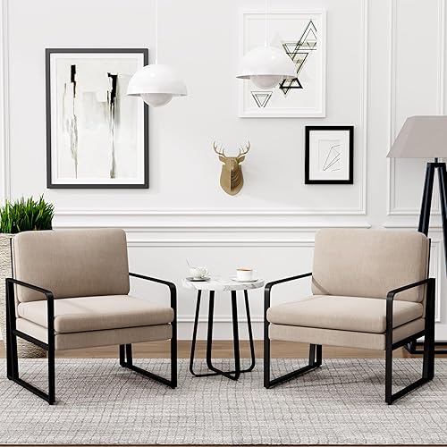 Miniatura 8 de ALISH Sillas decorativas, sillón tapizado, sillas modernas para sala de estar, sillón de lino, sillas laterales de lectura con patas de metal para