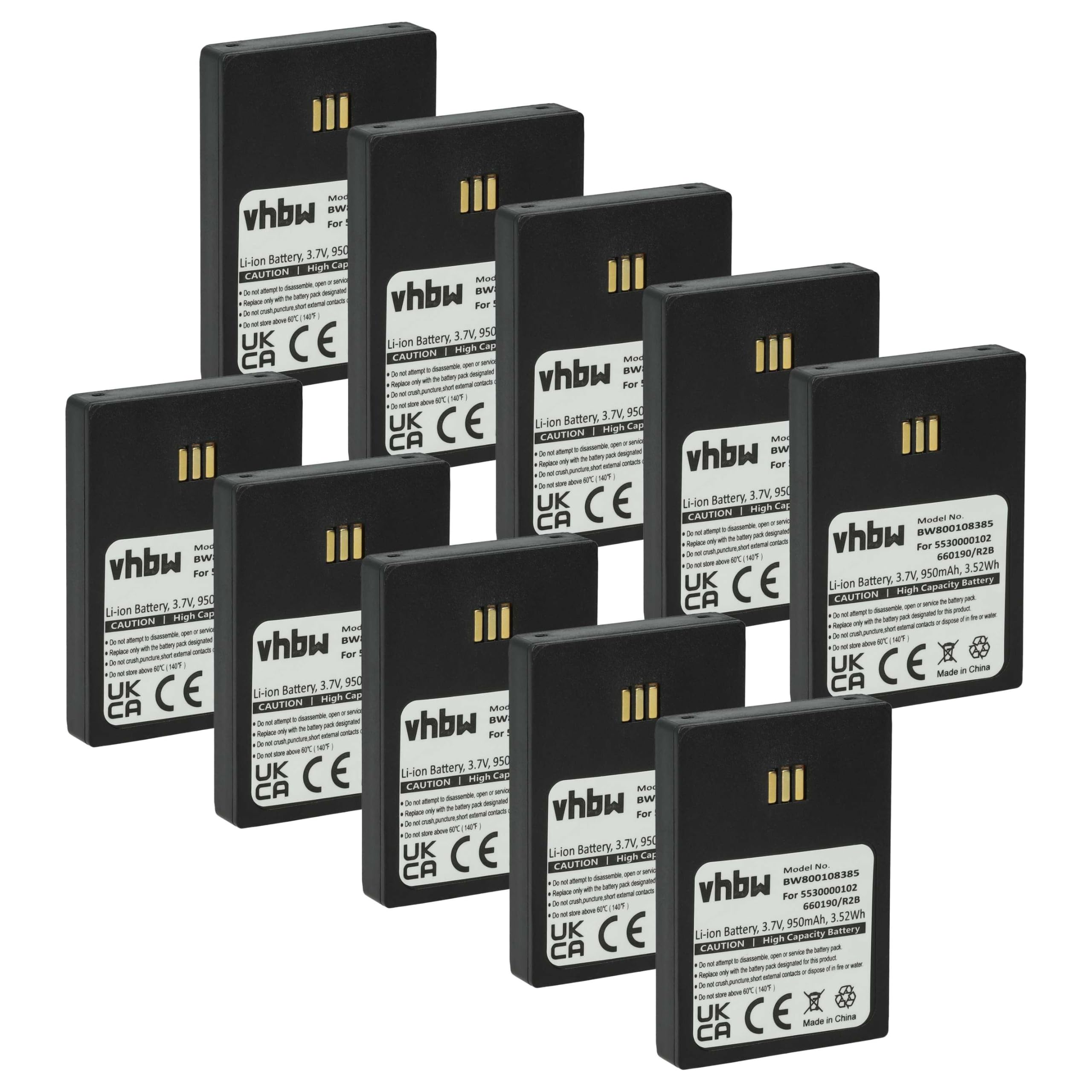 vhbw 10 x akumulator kompatybilny z Mitel DT692, DT690 bezprzewodowy telefon stacjonarny (950 mAh, 3,7 V, Li-Ion), czarny
