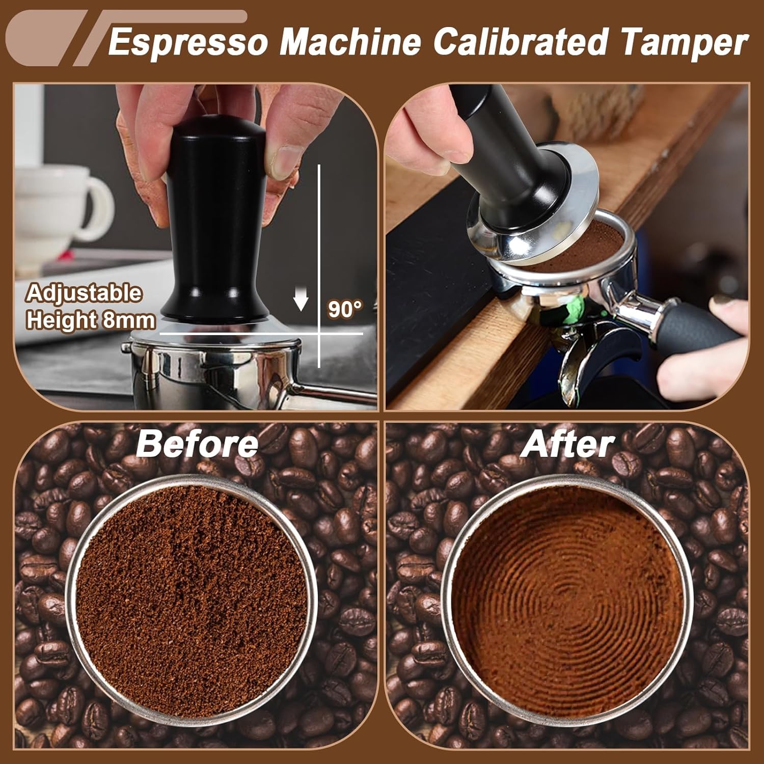 51mm Espresso Accessories Kit, Espresso Tamper and Distributor Set with Aluminum Catch Cup, Professional Coffee Leveler Tool Compatible with Delonghi Stilosa and 51mm Portafilter, Black & Silver - Image 3