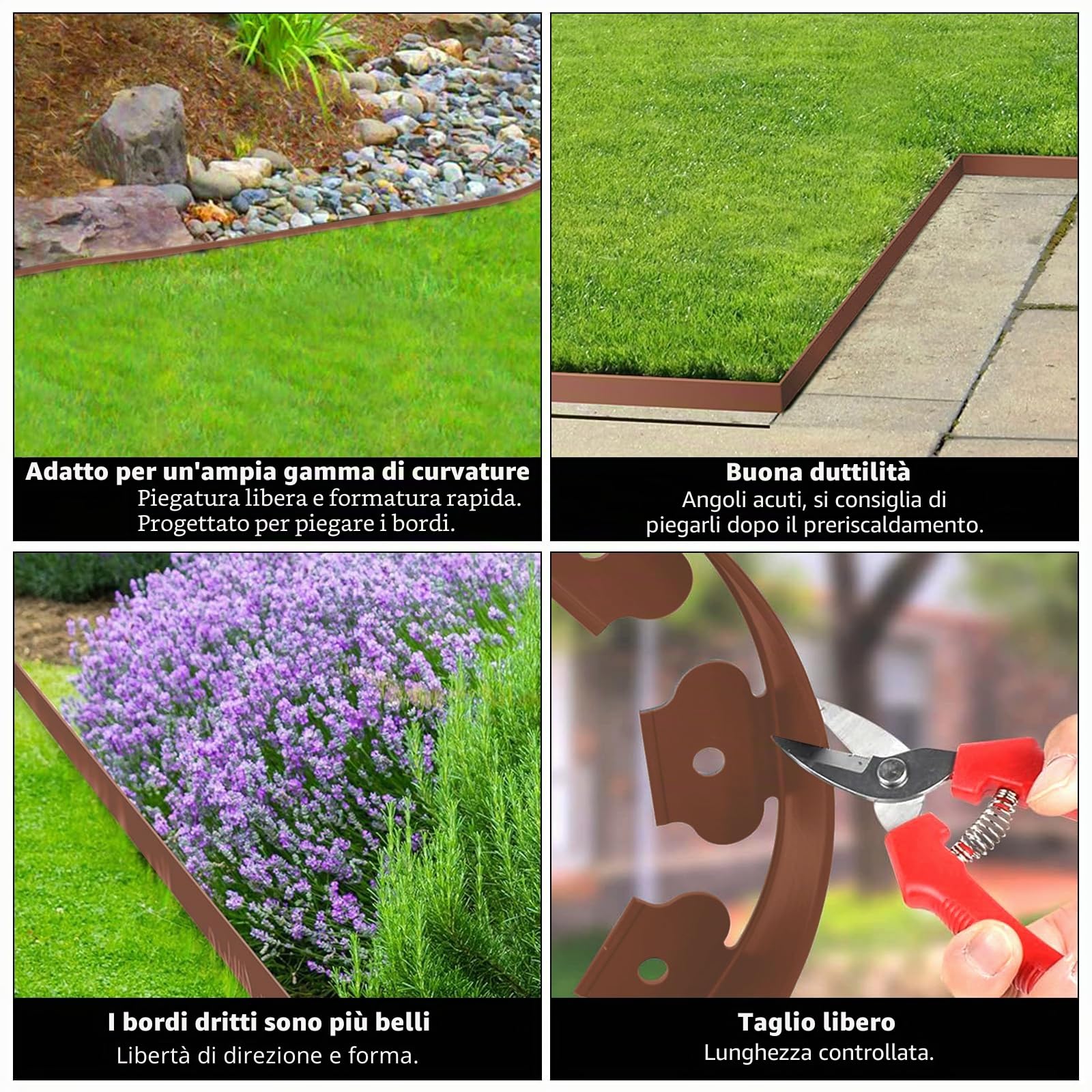 Bordura per Aiuola, Bordura per Giardino 5m x 5cm, Bordature da Giardino, Bordure per Aiuole, Bordo per Aiuole, Bordatura Aiuole Giardino, Bordo Giardino Flessibile con Guanti e 30 Unghie - Marrone