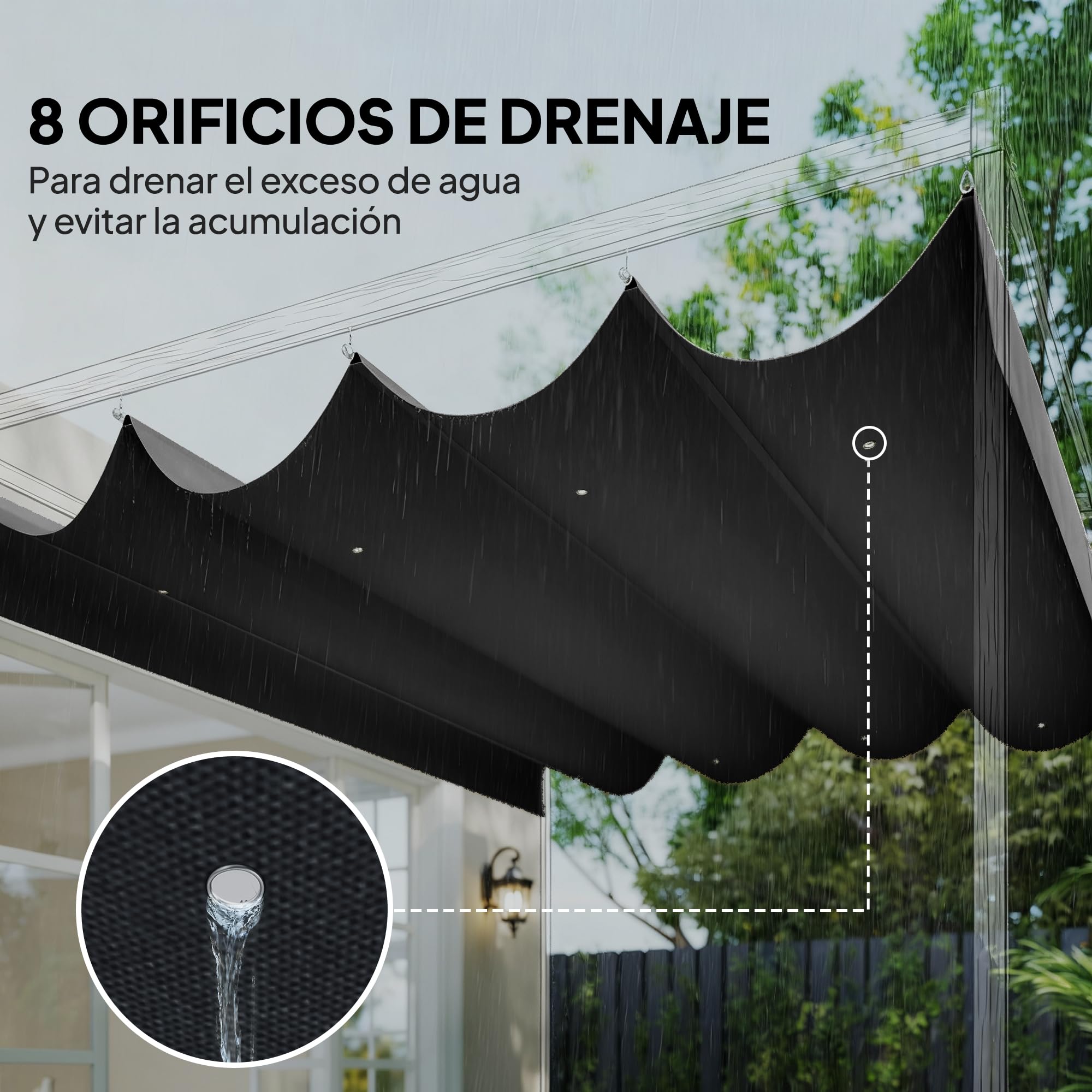 Outsunny Techo de Pérgola 4 x 3,5 m, Techo de Repuesto Retráctil para Marco de Pérgola de 4x3 m, UV30+, Toldo de Tela Solo para Cenador Jardín con 8 Orificios de Drenaje, Gris Oscuro - 5
