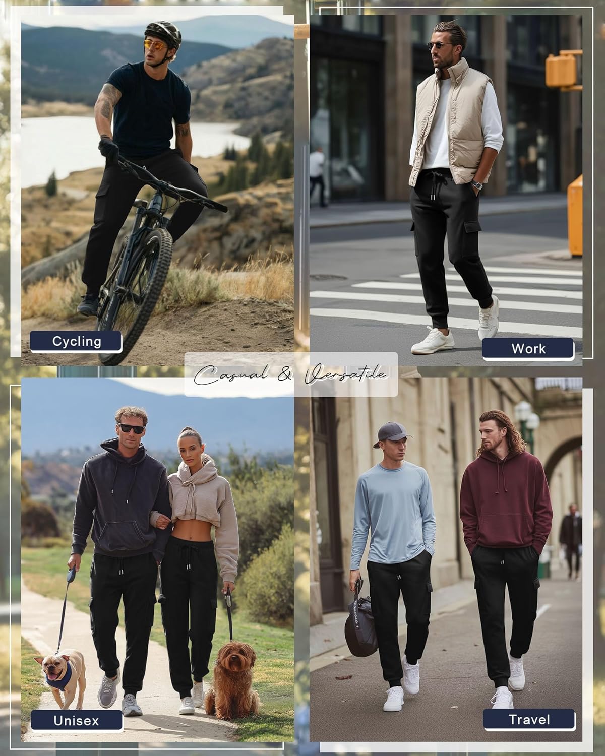 3 Pack Men's Cargo Sweatpants Relaxed Fit Drawstring Elastic Waist Joggers Active Tapered Pants with Pockets - Image 6