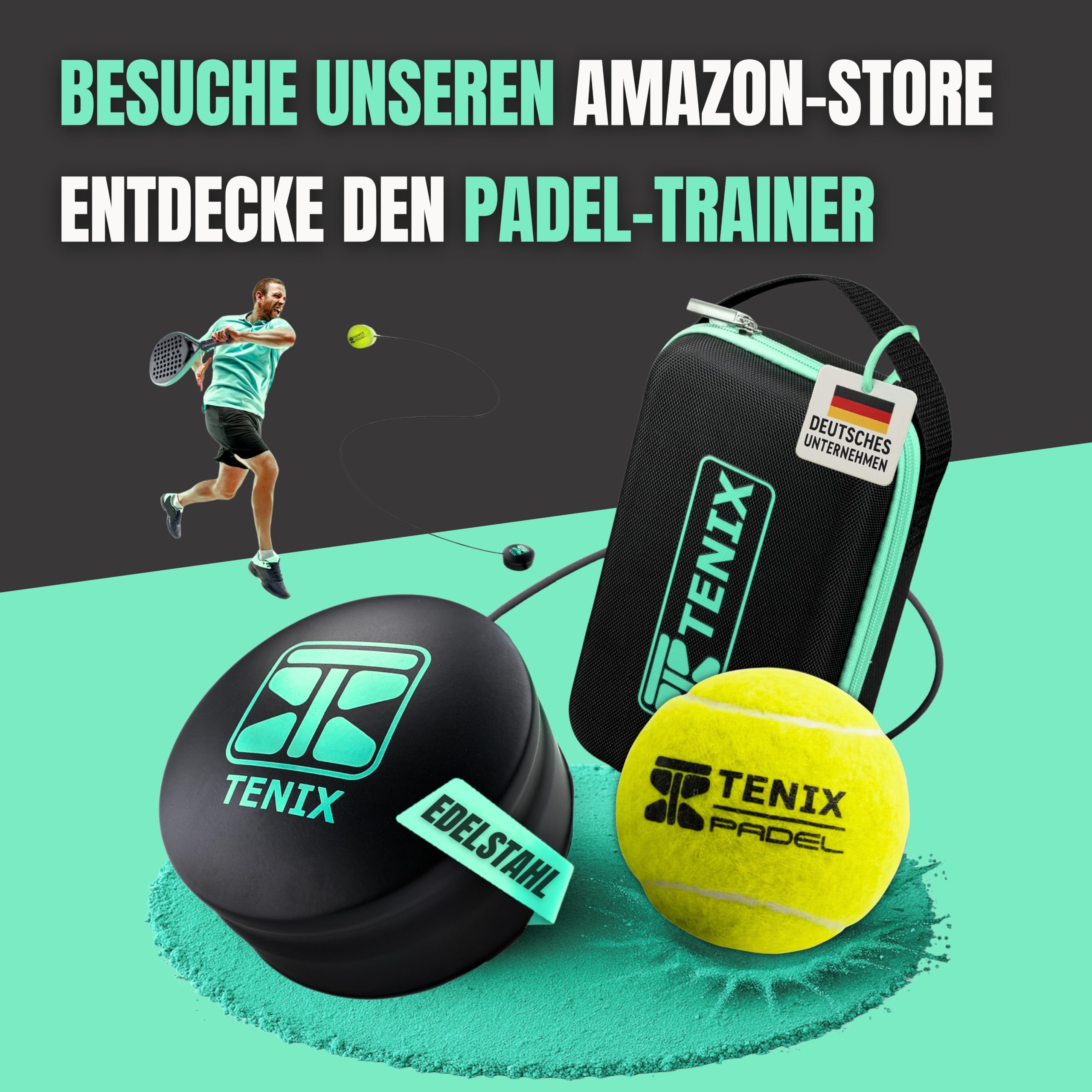TENIX® 3er Set Padelball mit Schnur | Ersatzbälle für Padel-Trainer | inkl. druckversiegelter Padelballdose | Ersatzball mit elastischer Schnur für Padel Trainer