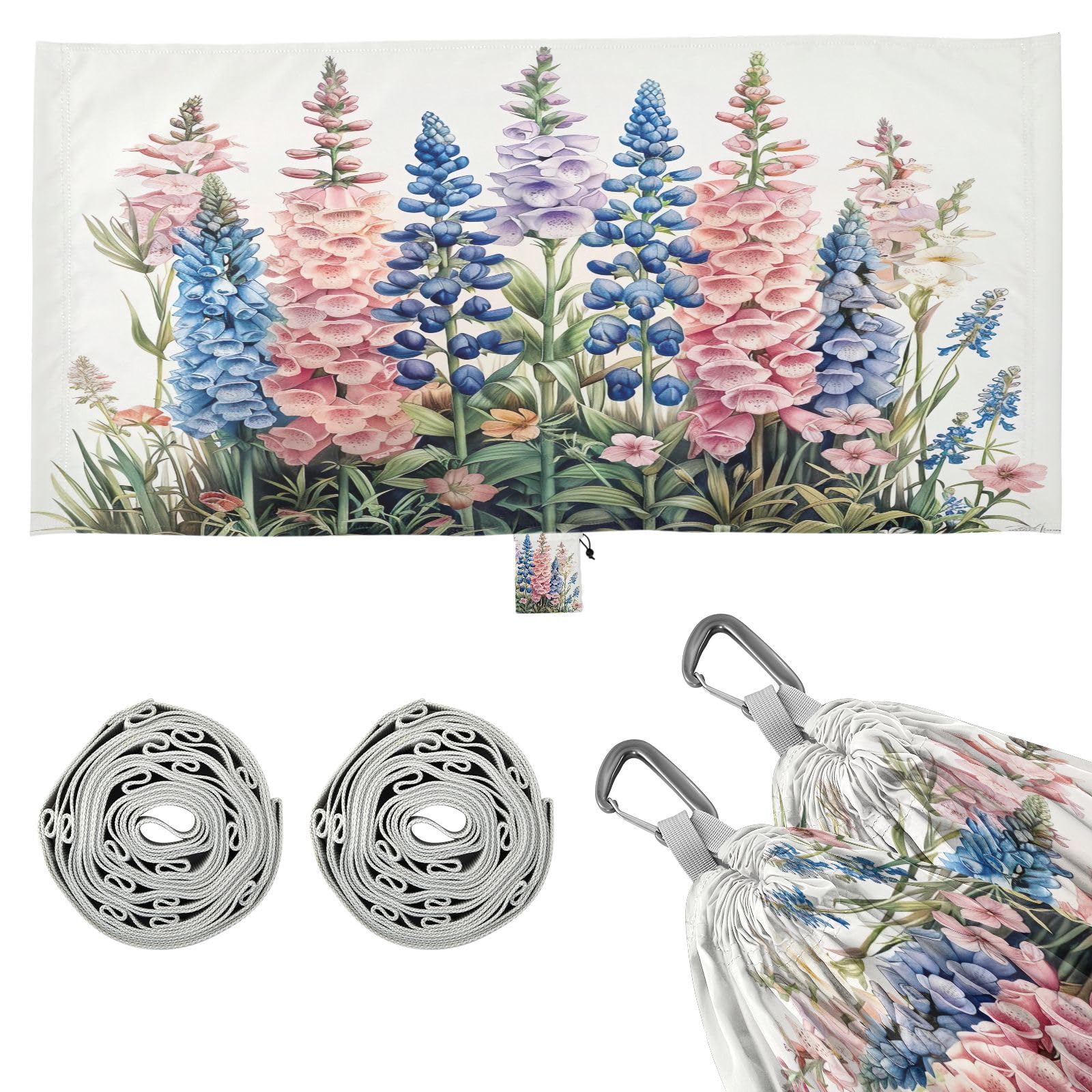 Kigai Lavender Flowers Camping Hammock Durable & Portable Travel Hammock Holds 330lbs with Tree Strapsm, Pocket, Camping Accessories