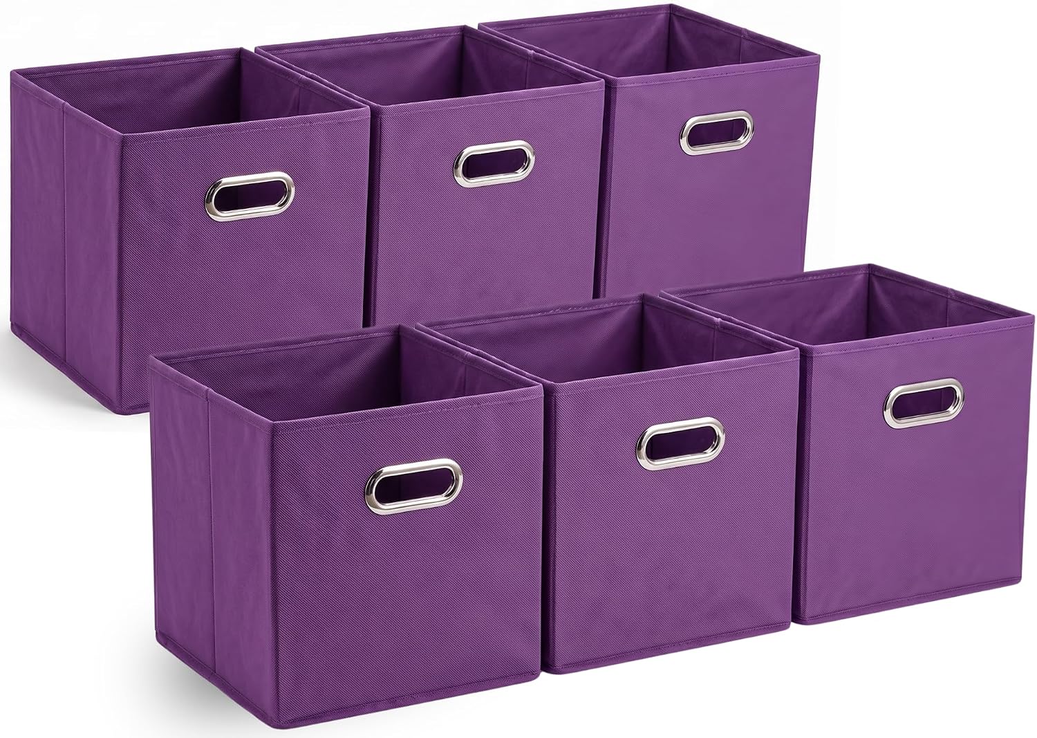 6 Pack Storage Bins, Fabric Storage Cubes, Dark Purple | Foldable Storage Bins, Metal Handles for Shelves, Closet, Clothes and Toy, 10.4 x 10.4 x 11 Inch