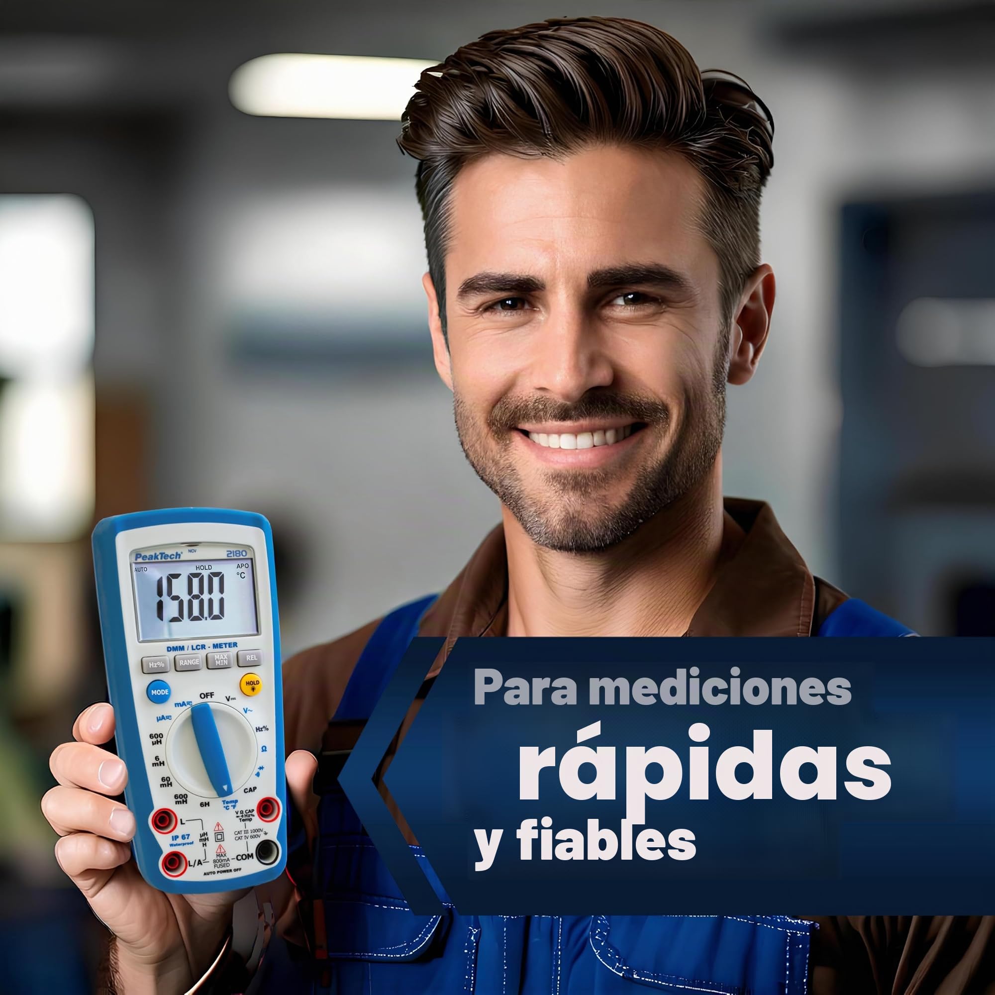 PeakTech 2180 – Multímetro digital con medidor LCR, resistencia, capacitancia, inductancia, 6000 cuentas, rango automático, amperímetro, probador de continuidad pantalla LCD iluminada - CAT III 1000