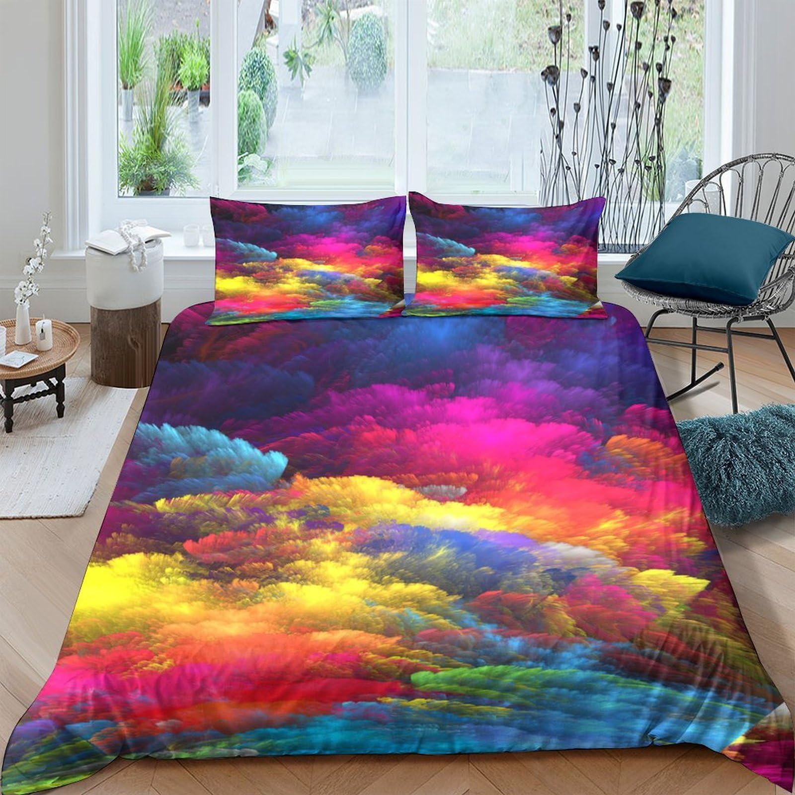 Ctjqhvkz Style-5 3D Printed Colorful Cloud Fitted Sheet Microfiber Soft Breathable Psychedelic Sky Mattress Cover For Bedroom Dorm Decor Single（135X200cm）