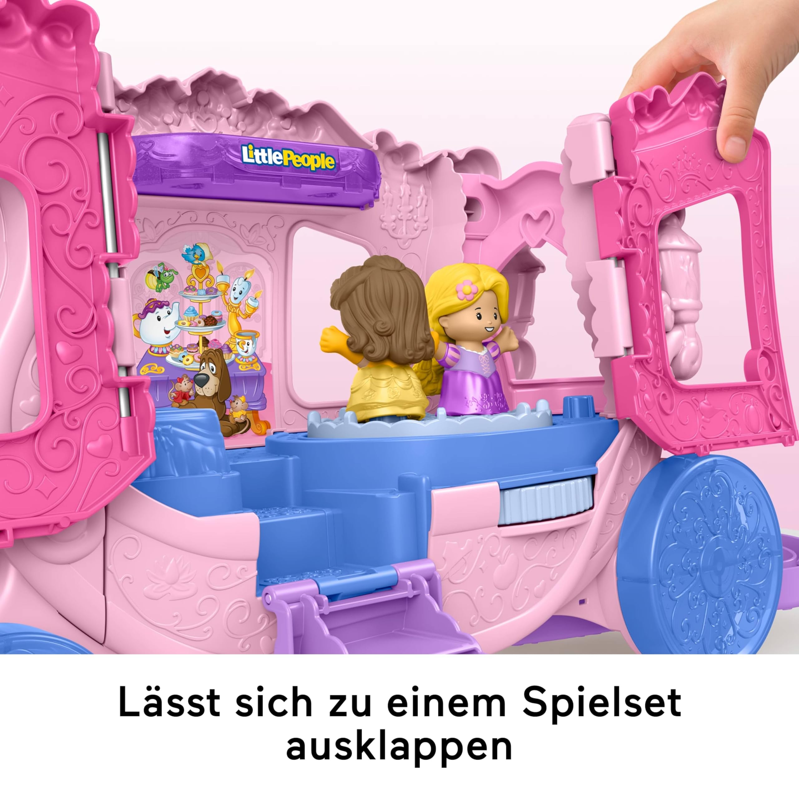 Fisher-Price Little People Kleinkindspielzeug Disney Princess Musikkutsche zum Hinterherziehen Spielset mit Spielfiguren für Rollenspiele für Kinder ab 18 Monaten ,JCW72 | Spielset mit Belle & Rapunzel Figuren, Rollenspiel, Kleinkinder & Kinder ab 18 Mona