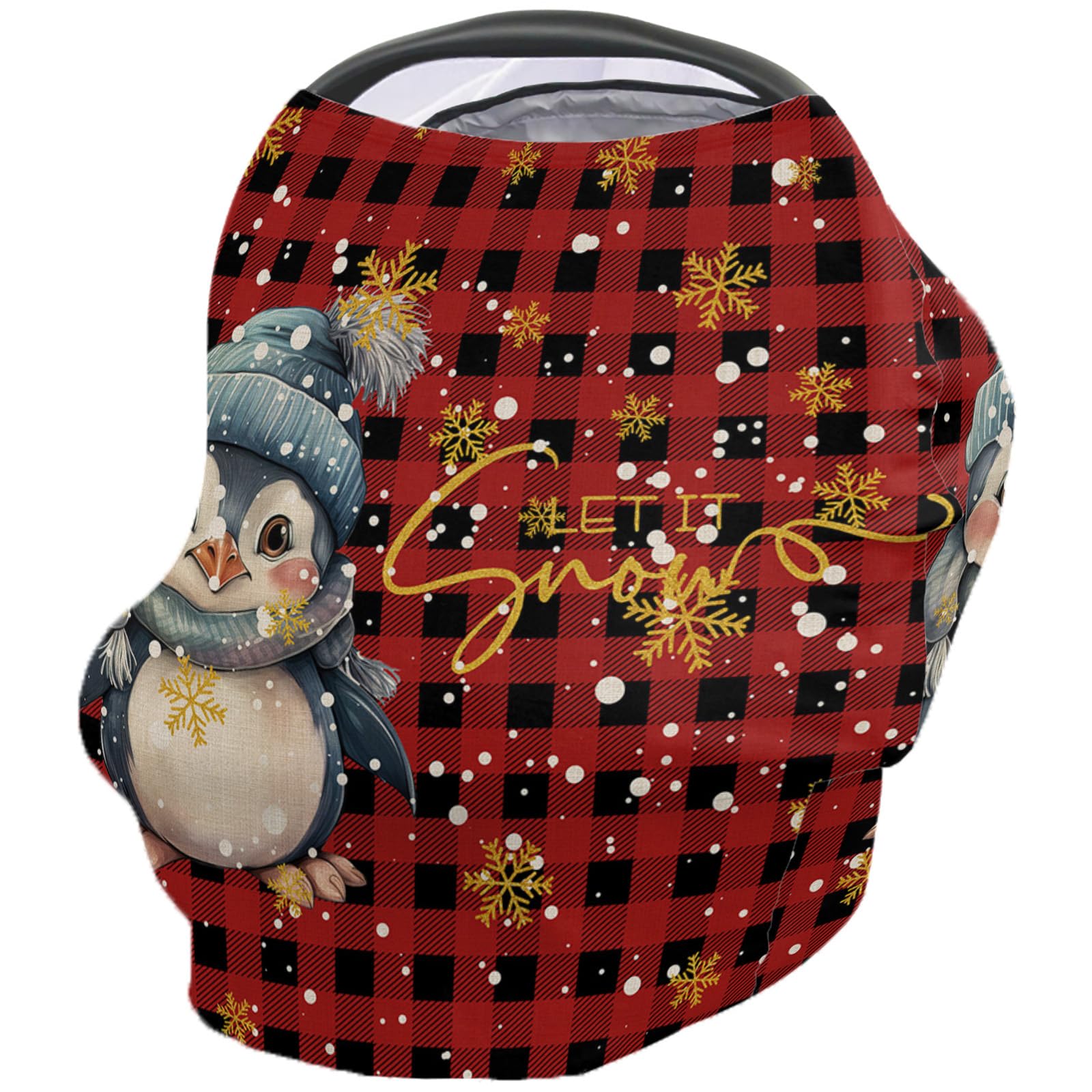 Nursing Cover for Breastfeeding Scarf, Merry Christmas Penguins Gold Snow Baby Car Covers Super Soft Multi Use for Canopy Shopping Cart Cover Blanket Stroller Cover