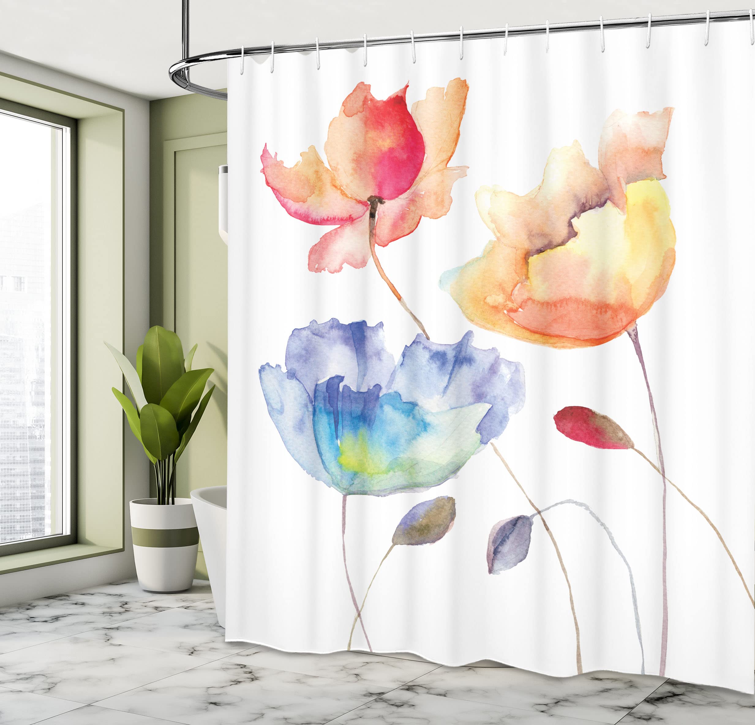 Rideau De Douche Floral Aquarelle 180x180 Cm - Imperméable, Anti-Moisissures, Avec 12 Crochets - 2