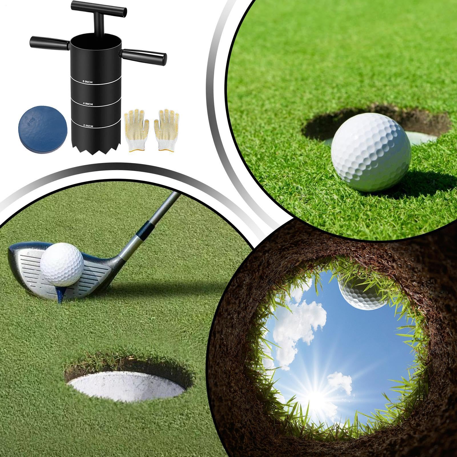 Cortador de hoyos de golf - Cortador de vasos de golf de 30,5 x 25,5 cm, uso sencillo | Perforadora con mangos desmontables con agarre antideslizante, tapón de césped con mango desmontable para el cam
