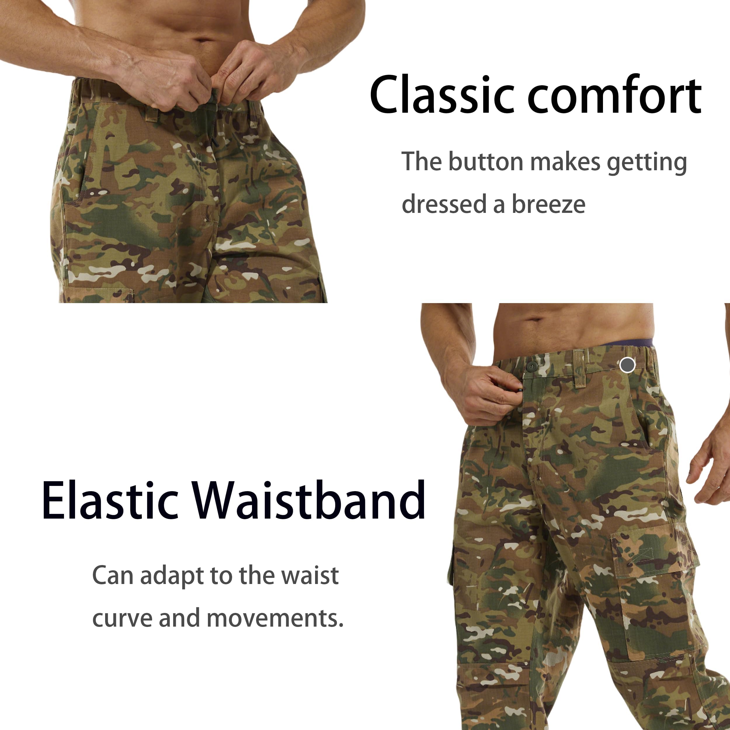YUSHOW Pantalon Tactique Homme Randonnée Militaire Paintball Pantalon Cargo avec Poches Durable Airsoft Camouflage pour Chasse Trekking