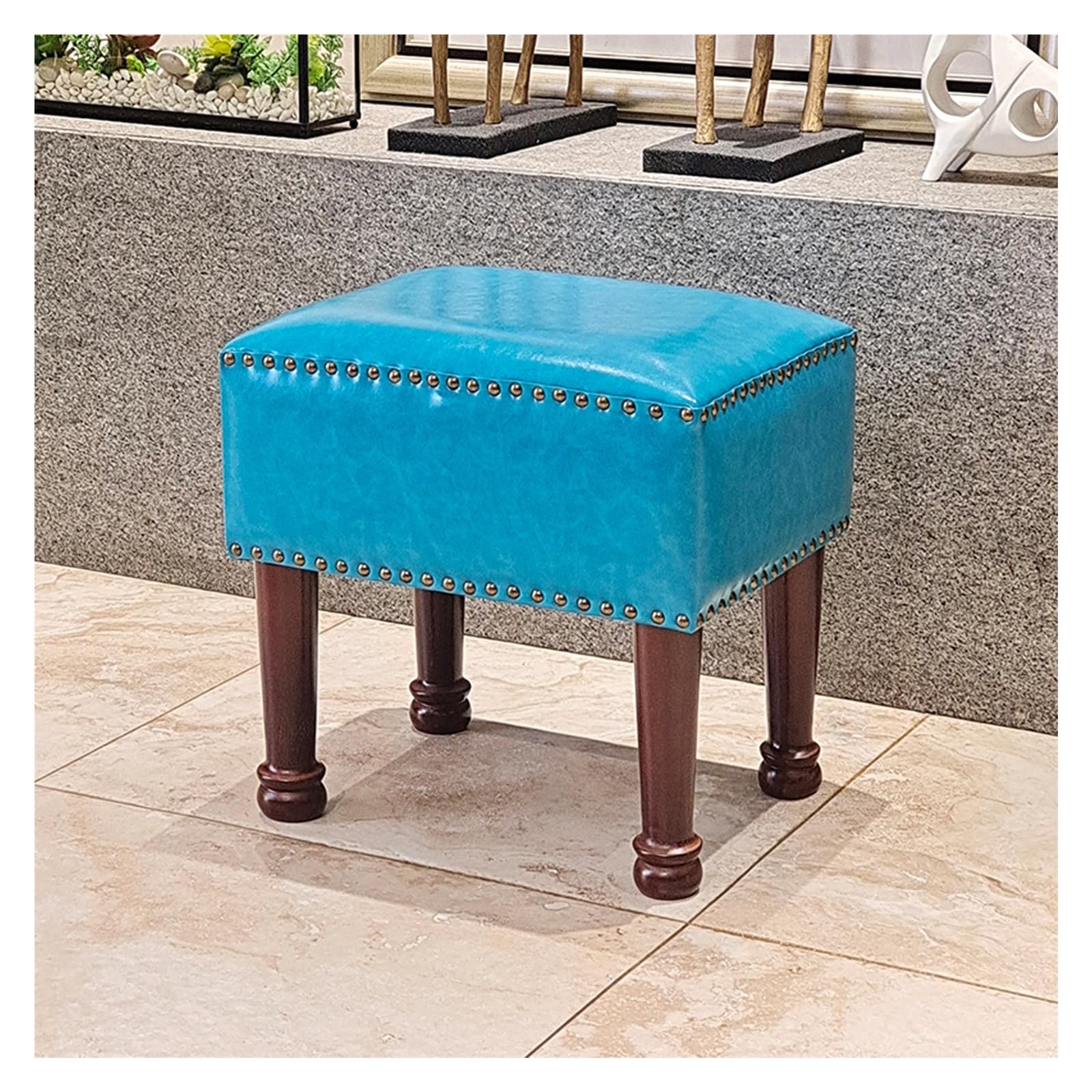 Tabouret à Langer pour Salon et Entrée avec Repose-Pieds en Cuir Rembourré