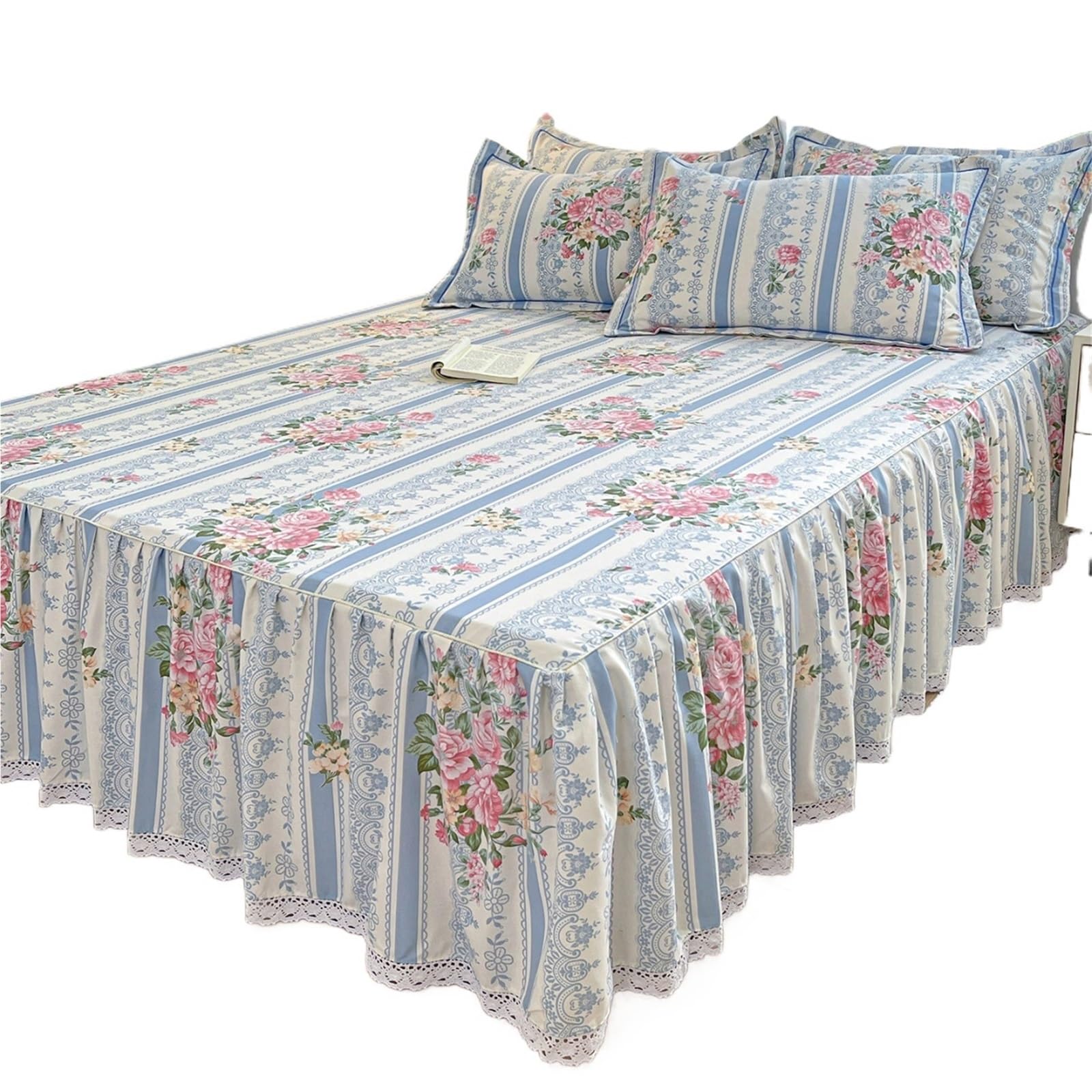 Floral Style Bed Skirt Single/Double/Queen/King Size Cover Bedspread Ruffles Linen(S,SKing 200x220cm 1pc)