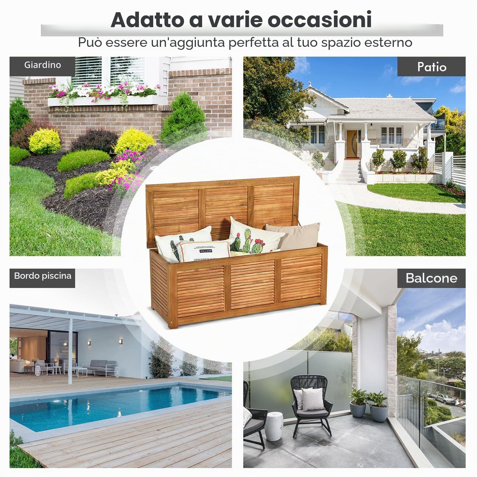 GIANTEX Armadio da Esterno in Legno, Cassapanca Contenitore Interno, Panca Baule Carico di 150 kg, Ideale per Giardino, Patio, Piscina, 120x45x45 cm, Naturale
