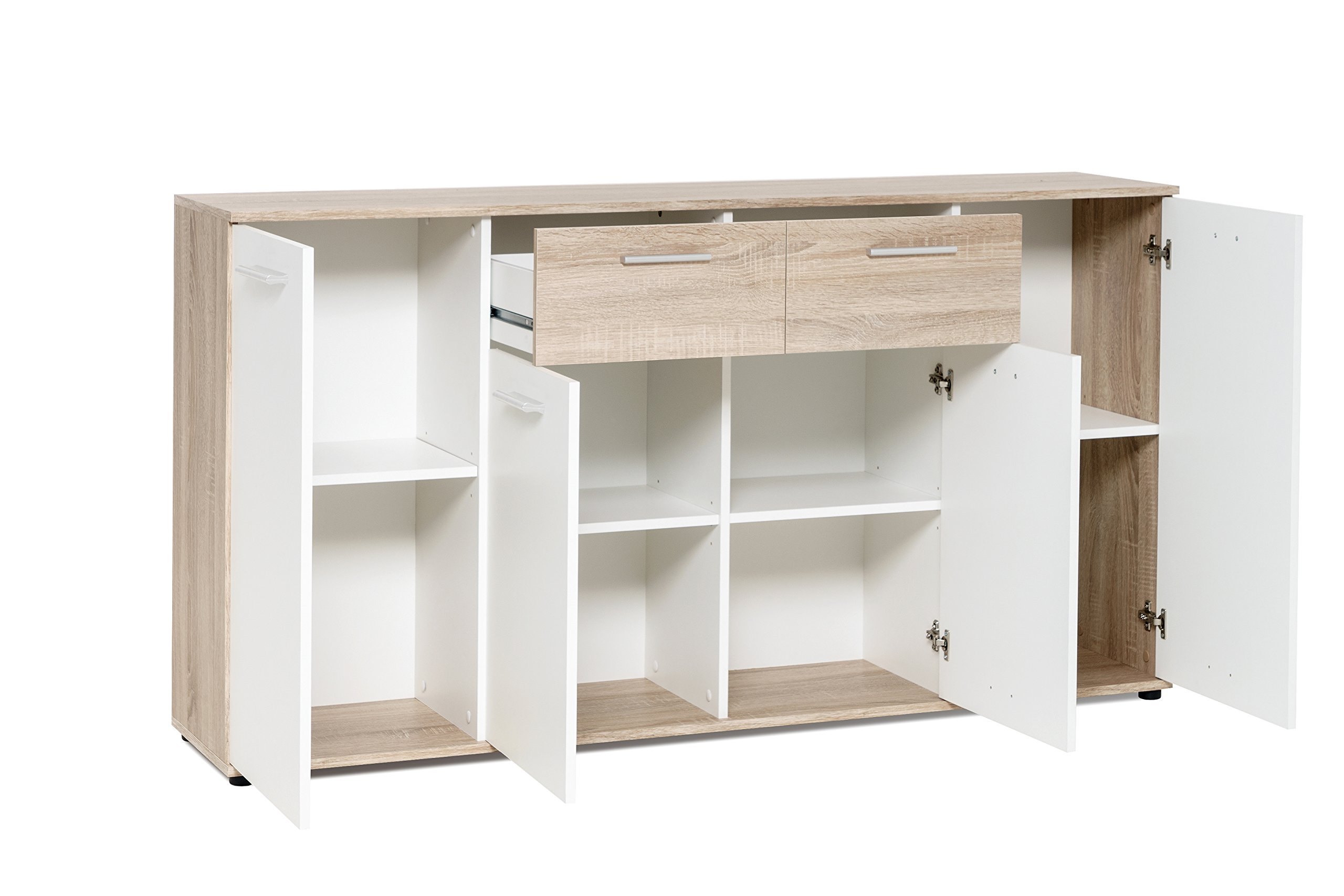 AVANTI TRENDSTORE - Jack - Sideboard con ante e cassetti in colore rovere artigianale e bianco. Disponibile in diverse misure. (Quercia Sonoma, 160 x 85 x 35)