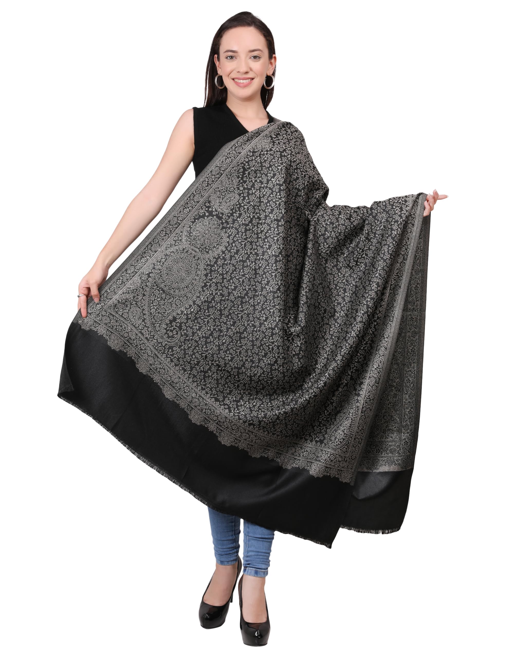 Women Ladies Kashmiri Wool Jamawar, Paisley Design Shawl for Winter, Warm and Soft Shawl Wrap Casual Wear-picture-31