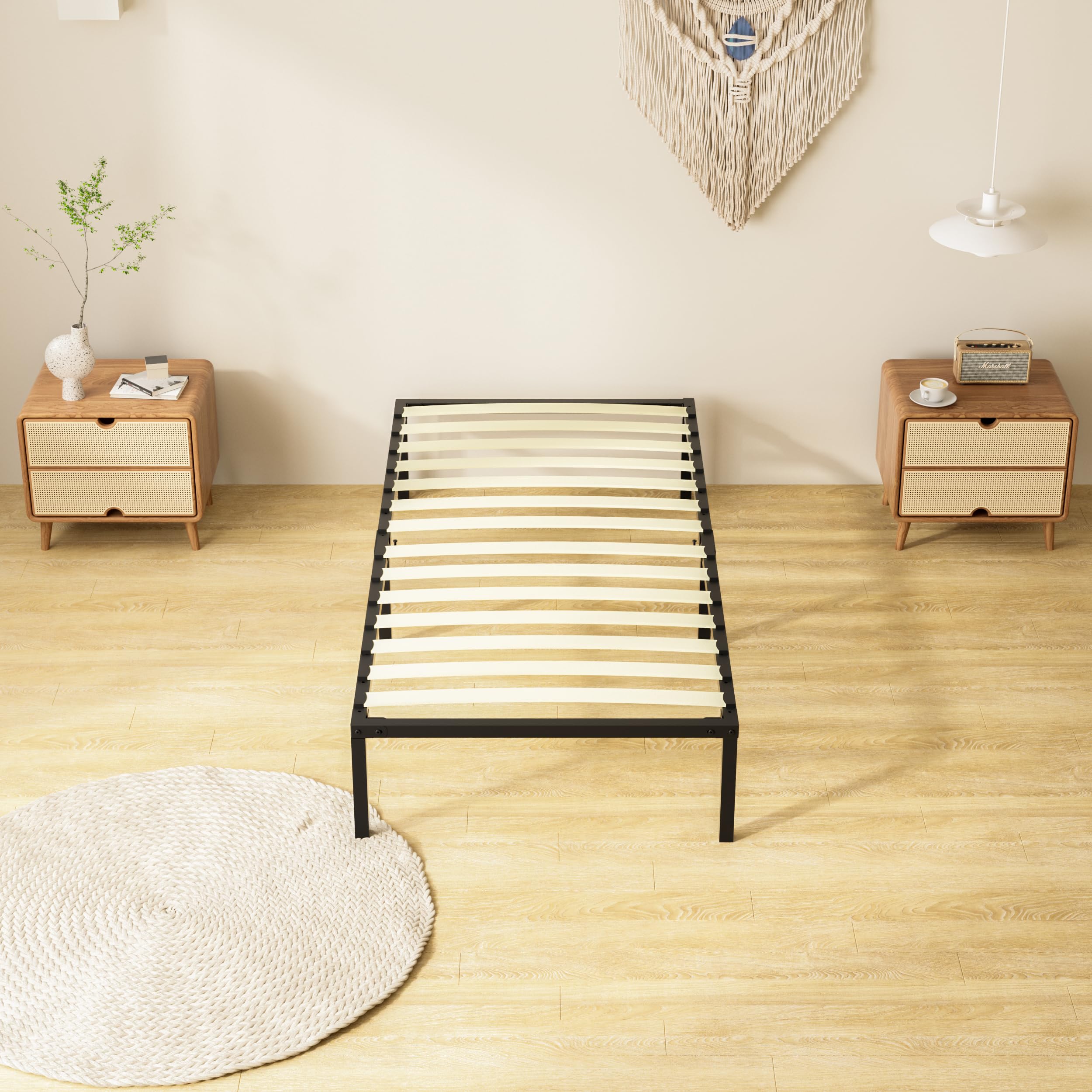 TEENO Sommier 90x190, Sommiers à Lattes avec 6 Pieds pour Adulte, 13 Lattes, 26 cm de Hauteur, Cadre de Lit 90x190 avec Sommier, Lit 1 Personne en Métal pour Appartement ou Dortoir