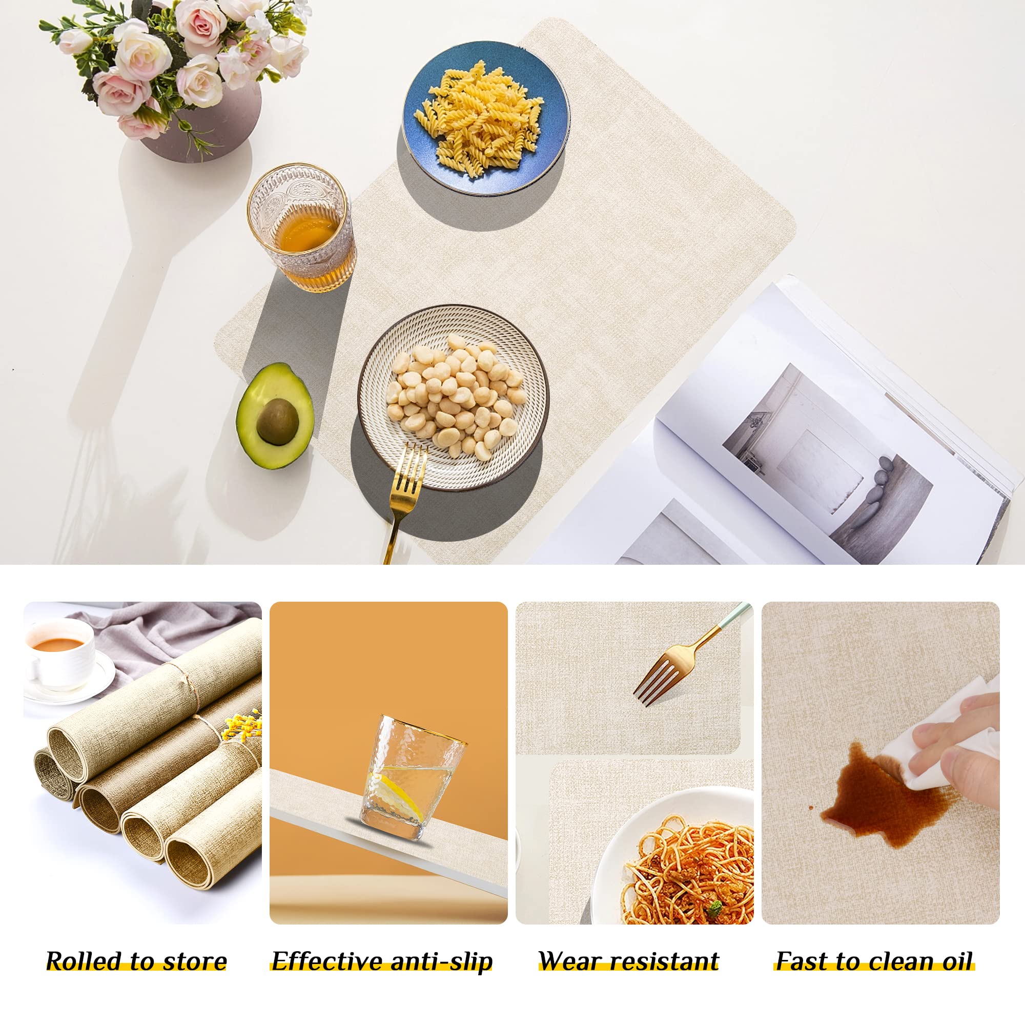 Purejoy Placemats en onderzetter 6 sets PVC tafelmatten hittebestendig wasbaar en antislip, 45 * 30 cm eettafel matten set van 6 voor keukentafel binnen buiten (grijs