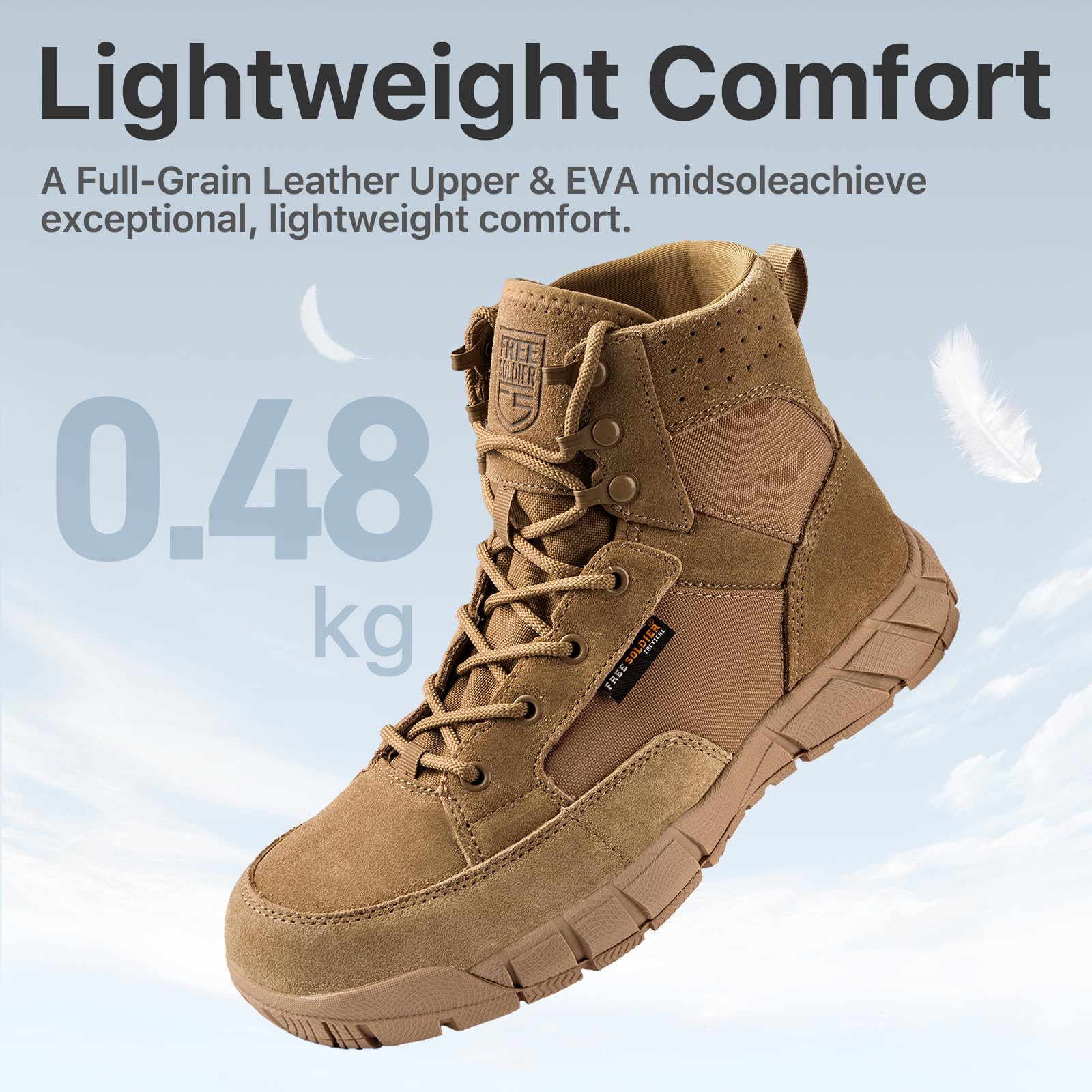 FREE SOLDIER Herren Wasserdichte Stiefel 6 Zoll, Hochwertiges Echtes Leder, leicht, bequem und rutschfest, ultraleicht All Terrain Wanderstiefel