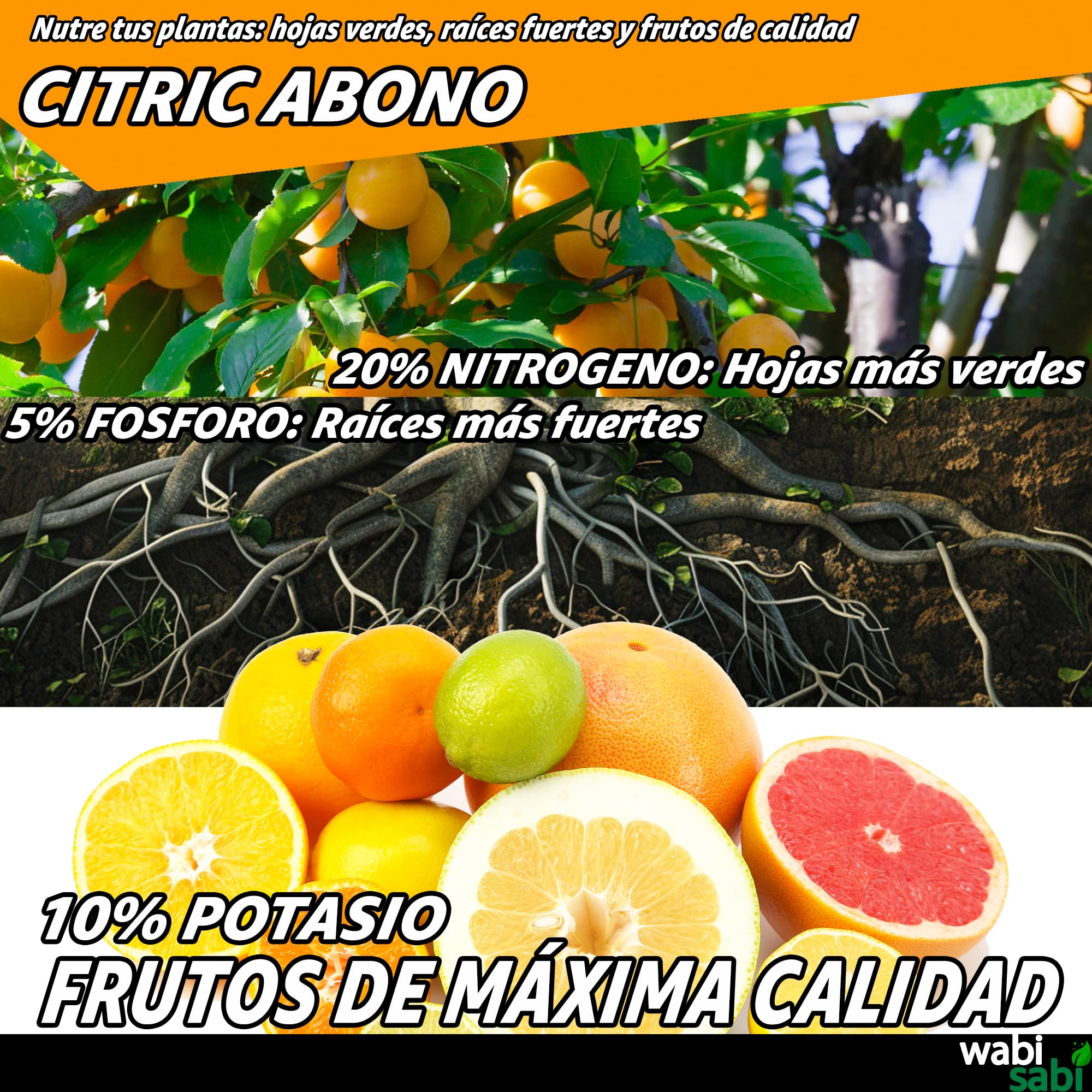 CITRIC ABONO Abono para Cítricos Premium NPK 20-5-10, Hierro, Calcio y Micronutrientes - Mejora Frutos, Fortalece Raíces y Evita Amarillamiento - Ecológico y Orgánico (7kg)