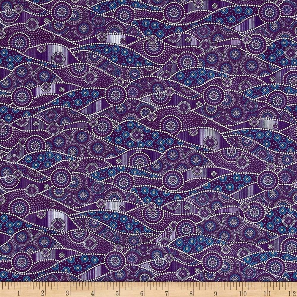 Oasis Fabrics Down Under Aboriginal Waves Purple/Multi Fabric by The Yard