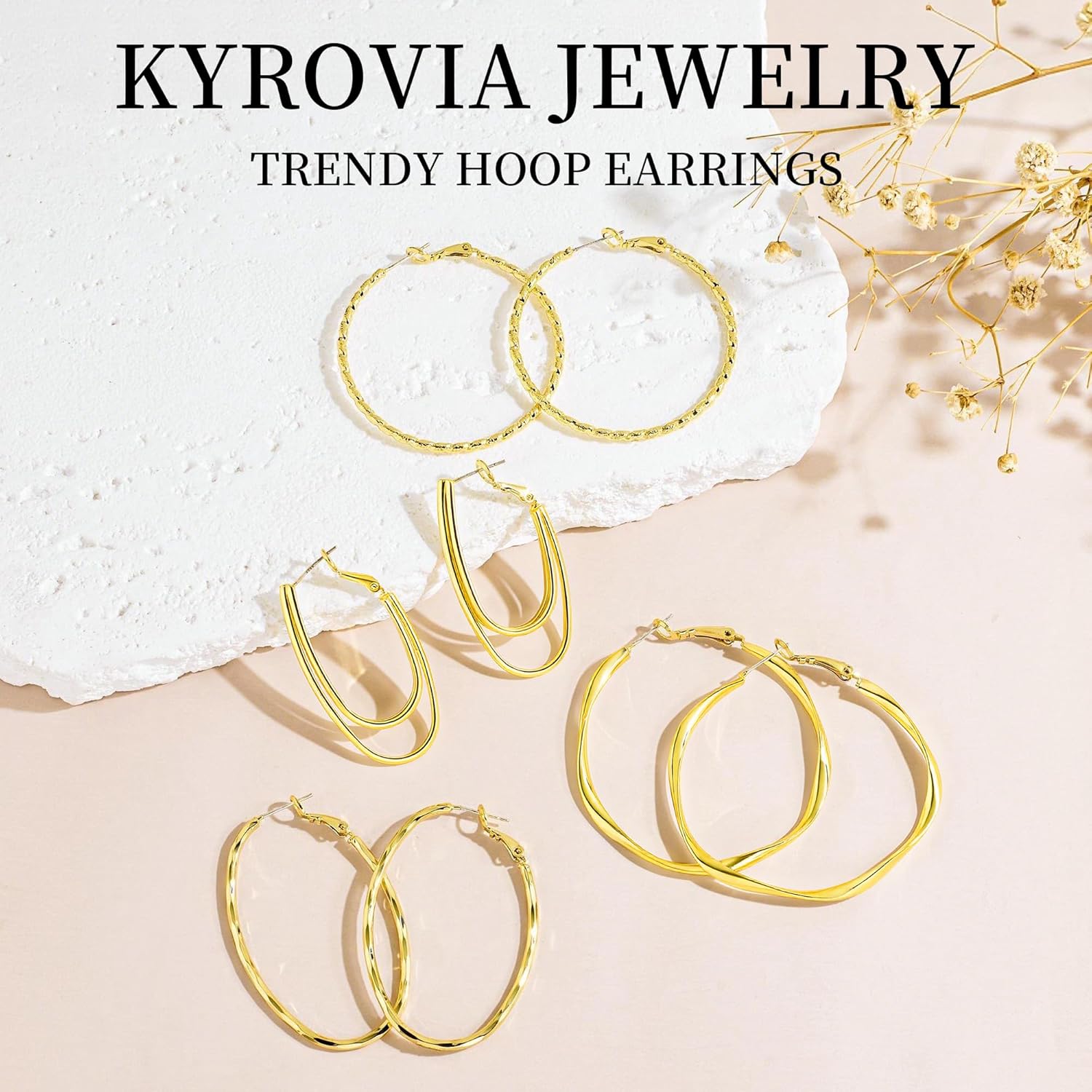 Gold Hoop Earrings for Women Trendy Real 14K Gold Plated Twisted Thin Huggie Hoops Large Big Gold Earrings Hoops Hypoallergenic Gift for Her - Image 6