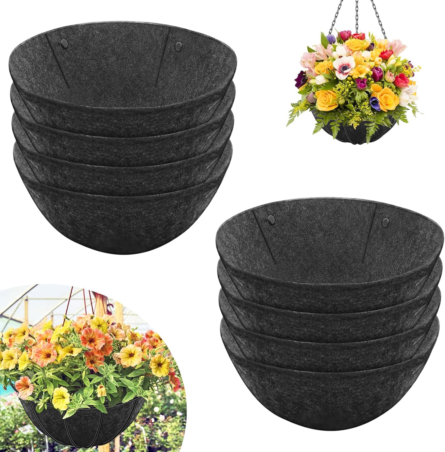 Riare 8 Pack 16 Inch Round Fabric Planter Basket Liner- Hanging Basket Liners Replacement Coco Fiber Liner Alternative for Hanging Basket Flowers (Prevent Birds from Nesting)