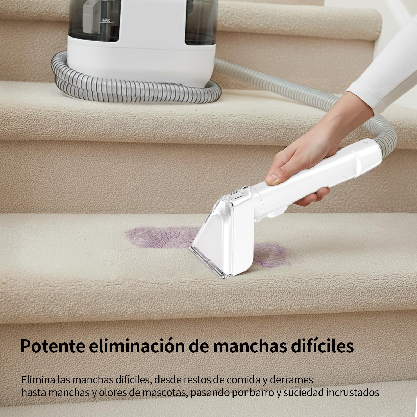 Aspiradora de Agua para Tapicerías, Limpiador Húmedo de Sofás, Alfombras y Colchones, Motor 500W Succión 18kPa, Depósitos Dobles, Cepillos Multiusos para Limpieza Profunda de Manchas en Hogar y Coche