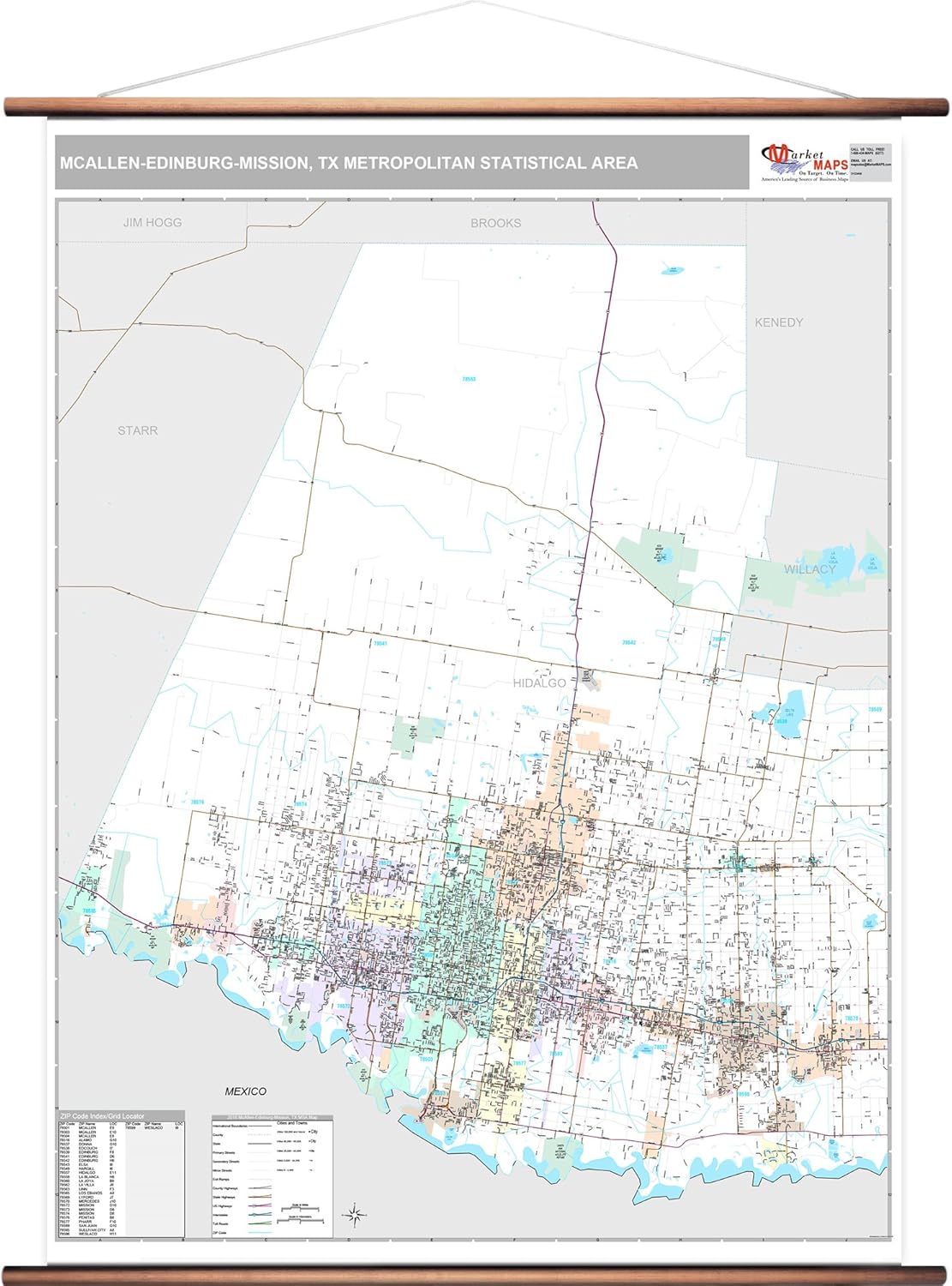 MarketMAPS McAllenEdinburgMission, TX Metro Area Wall Map