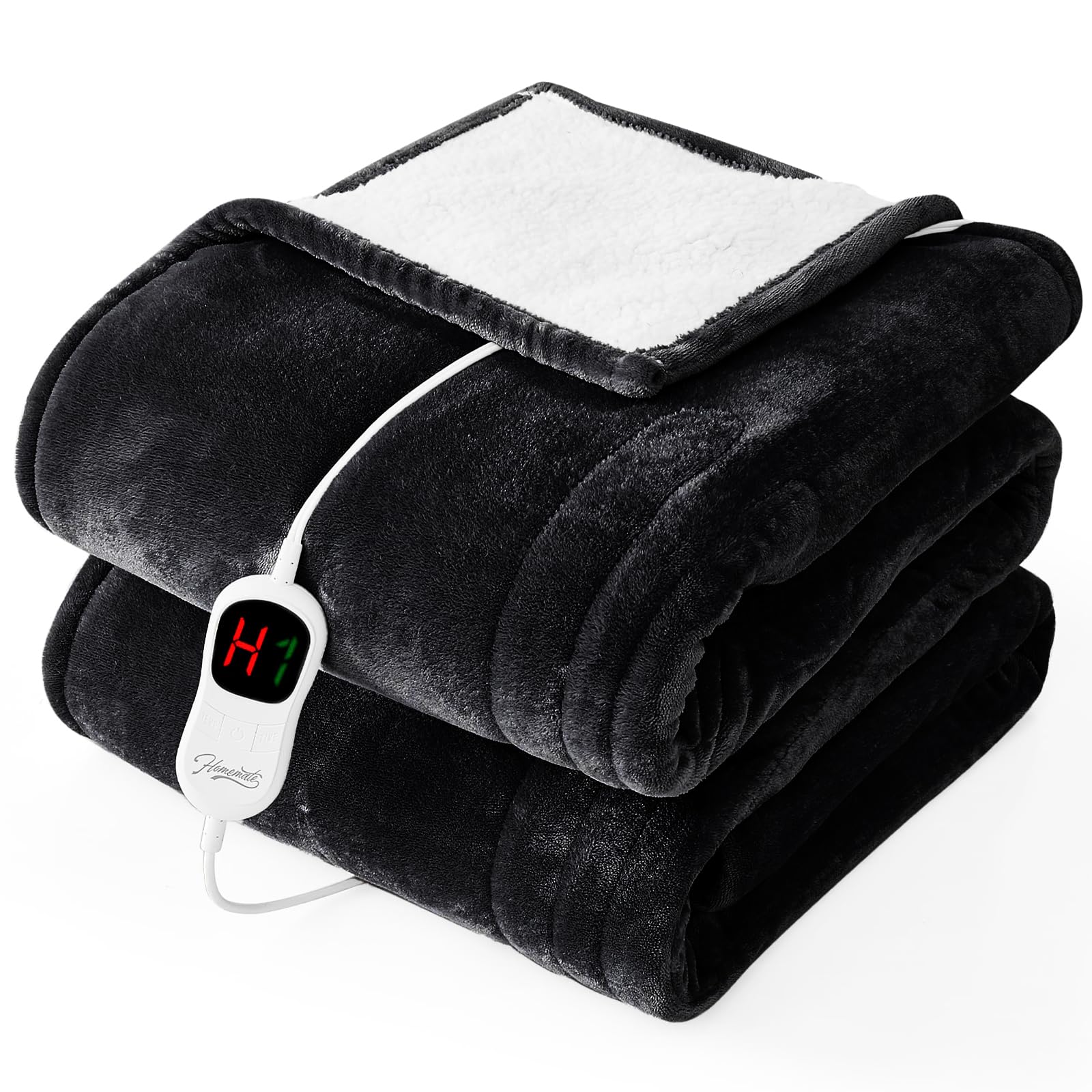 Homemate Electric Heated Blanket Twin - 62"x84" Heating Bed Blankets Throw with 10 Heating Levels 8 Hours Auto Off Fast Heating Over-Heated Protection Ultra Soft Warm Flannel ETL Certified Black Black Twin 62"x84"