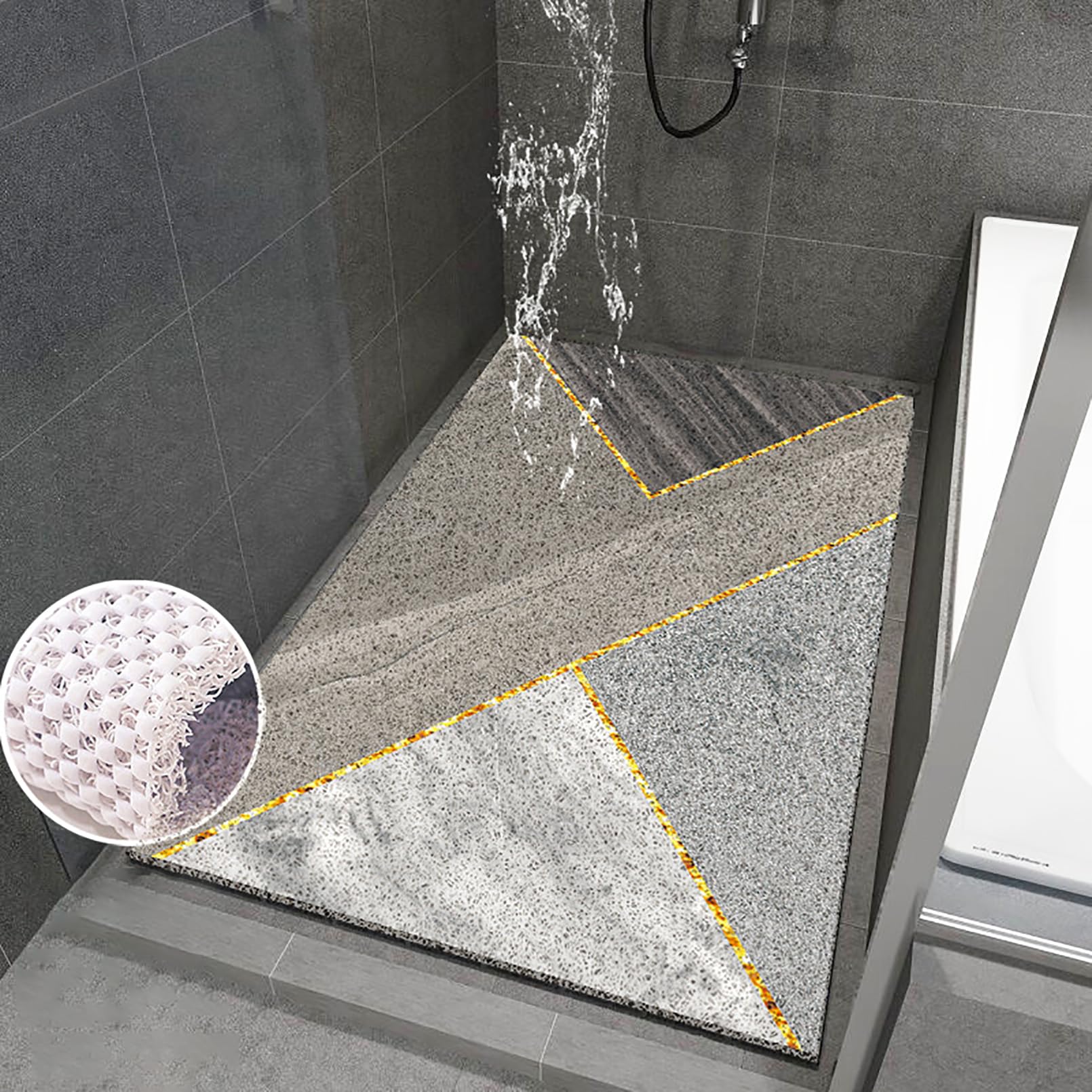 Tappetino da doccia antiscivolo, 40 x 60 cm, ad asciugatura rapida e altamente permeabile all'acqua, con ganci, morbido e confortevole, tappetino da bagno in PVC per aree umide