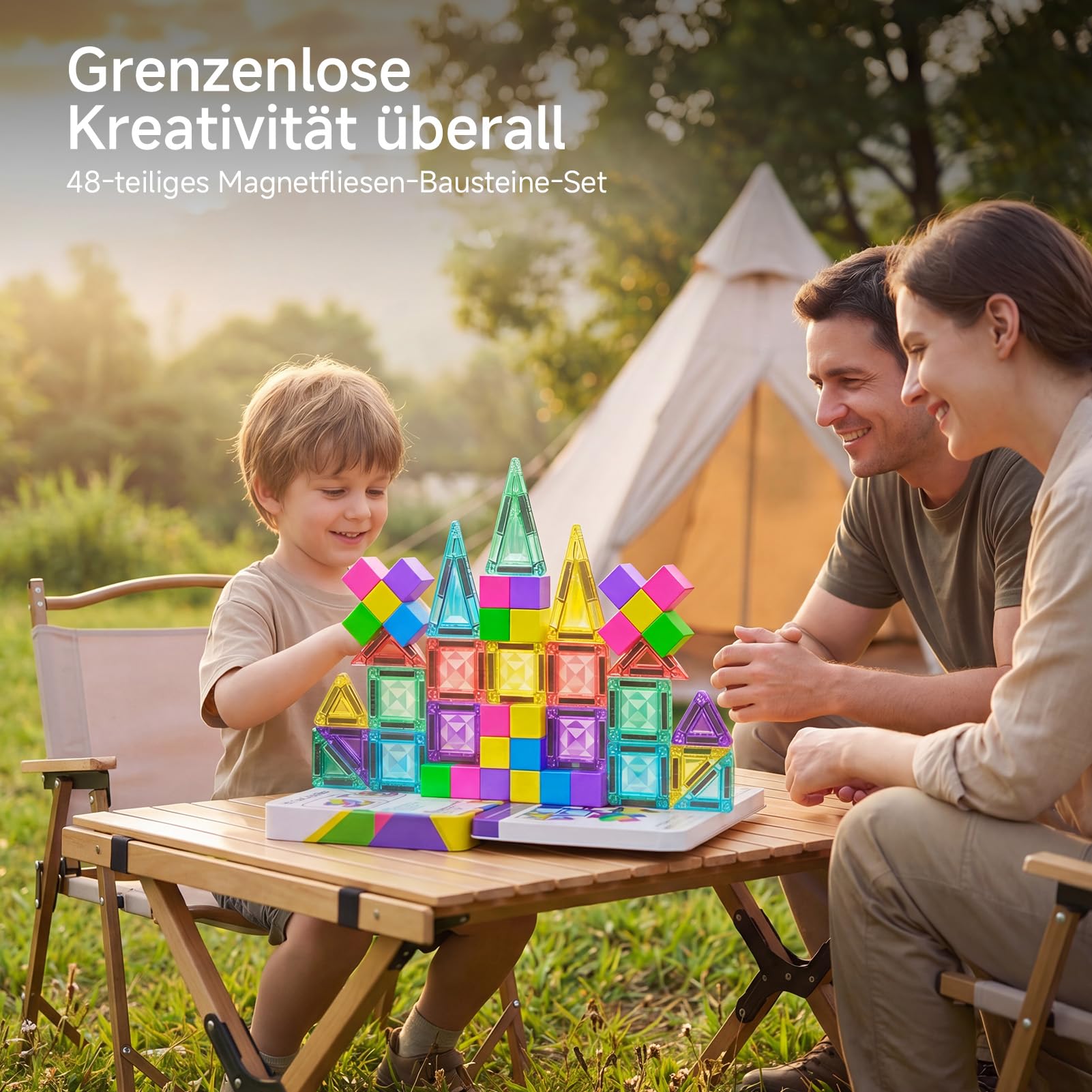 burgkidz Magnetbausteine Reise-Set 48 Teile – 3-in-1 Kompatible Magnetfliesen und Blöcke (3,75 cm / 1,875 cm) mit Ultraleicht-Metallbox für unterwegs, STEM Lernspielzeug für Kinder ab 3 Jahren