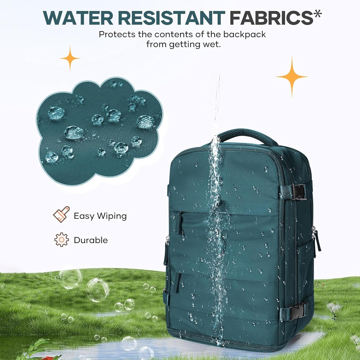 Farmer&Donkey Travel Backpack for Women Men, Waterproof Airlines Approved Carry On Backpack 15.6 Inch Laptop Backpack with USB Charging Port for Computer Bookbag for Business, School, Work (Green)