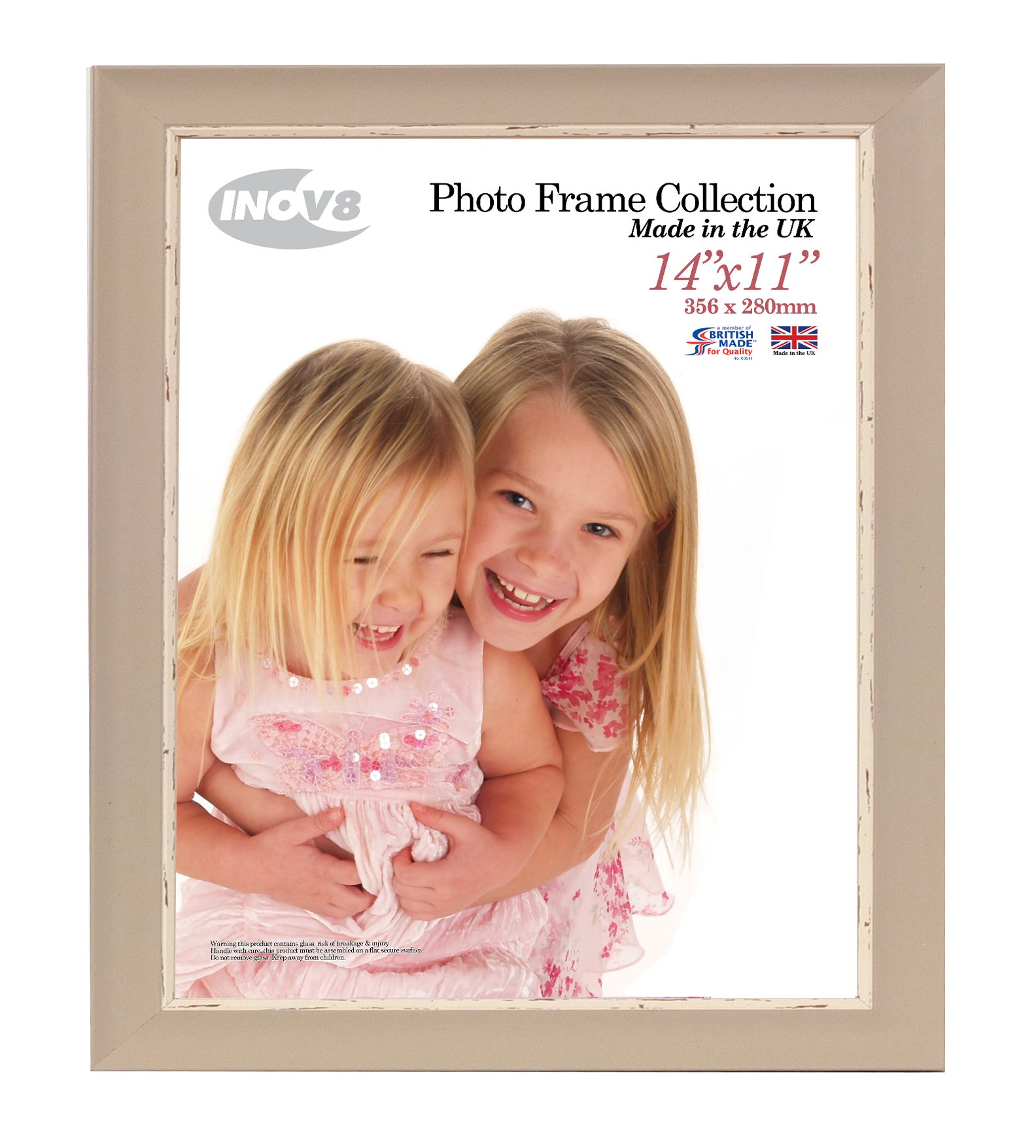 Inov8 White Framing British Made Traditional Picture/Photo Frame, Small Washed Soft Stone, 14X11 Inch