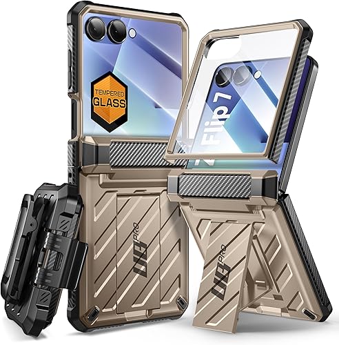 SUPCASE Funda para Samsung Galaxy Z Flip 7 con soporte integrado y clip para cinturón (Unicorn Beetle Pro), protección de bisagra protector de