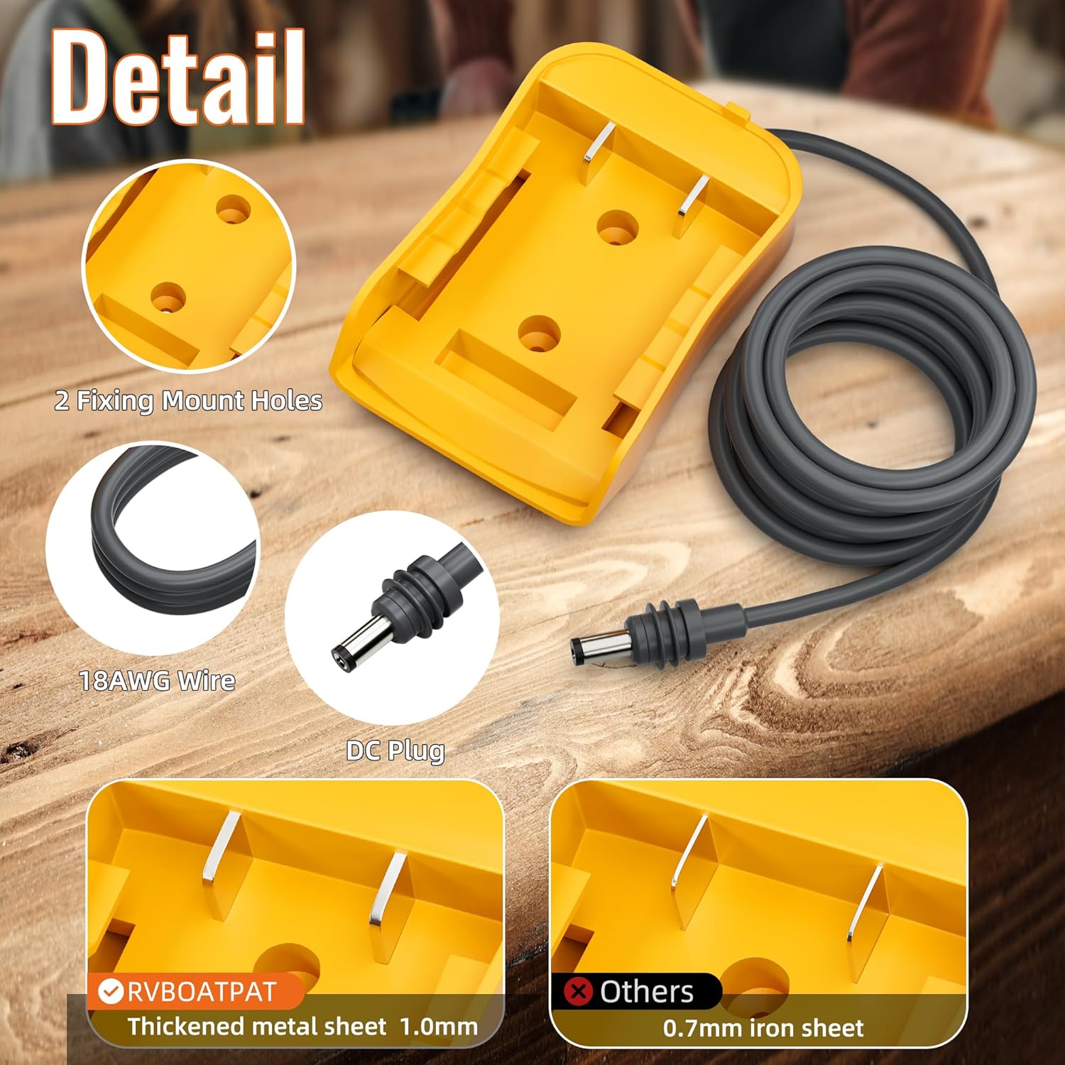 RVBOATPAT 3.28FT Mini Power Cable Compatible with Dewalt 20V Battery for Starlink, Battery Adapter Direct to Mini DC 18AWG Power Cable