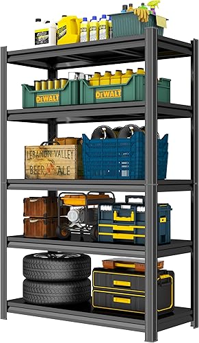 Miniatura 23 de Estantería de metal resistente para garaje, estantes de almacenamiento ajustables de 5 niveles, 3000 libras para garaje y sótano, cocina y despensa,