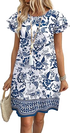 44% off: OFEEFAN Womens Summer Dresses 2026 Ruffle Sleeve Round Neck Loose Swing Sundresses with Pockets Plain/Print