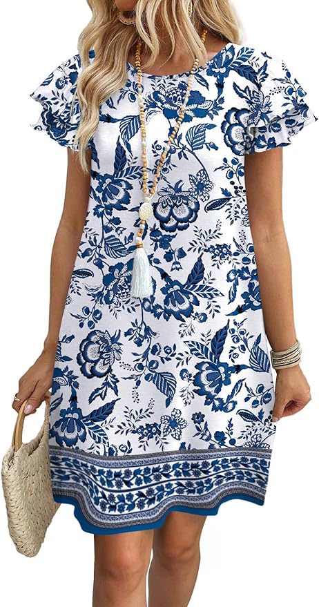OFEEFAN Ruffle-Sleeve Loose Swing Sundress