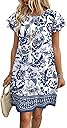 OFEEFAN Womens Summer Dresses 2026 Ruffle Sleeve Round Neck Loose Swing Sundresses with Pockets Plain/Print