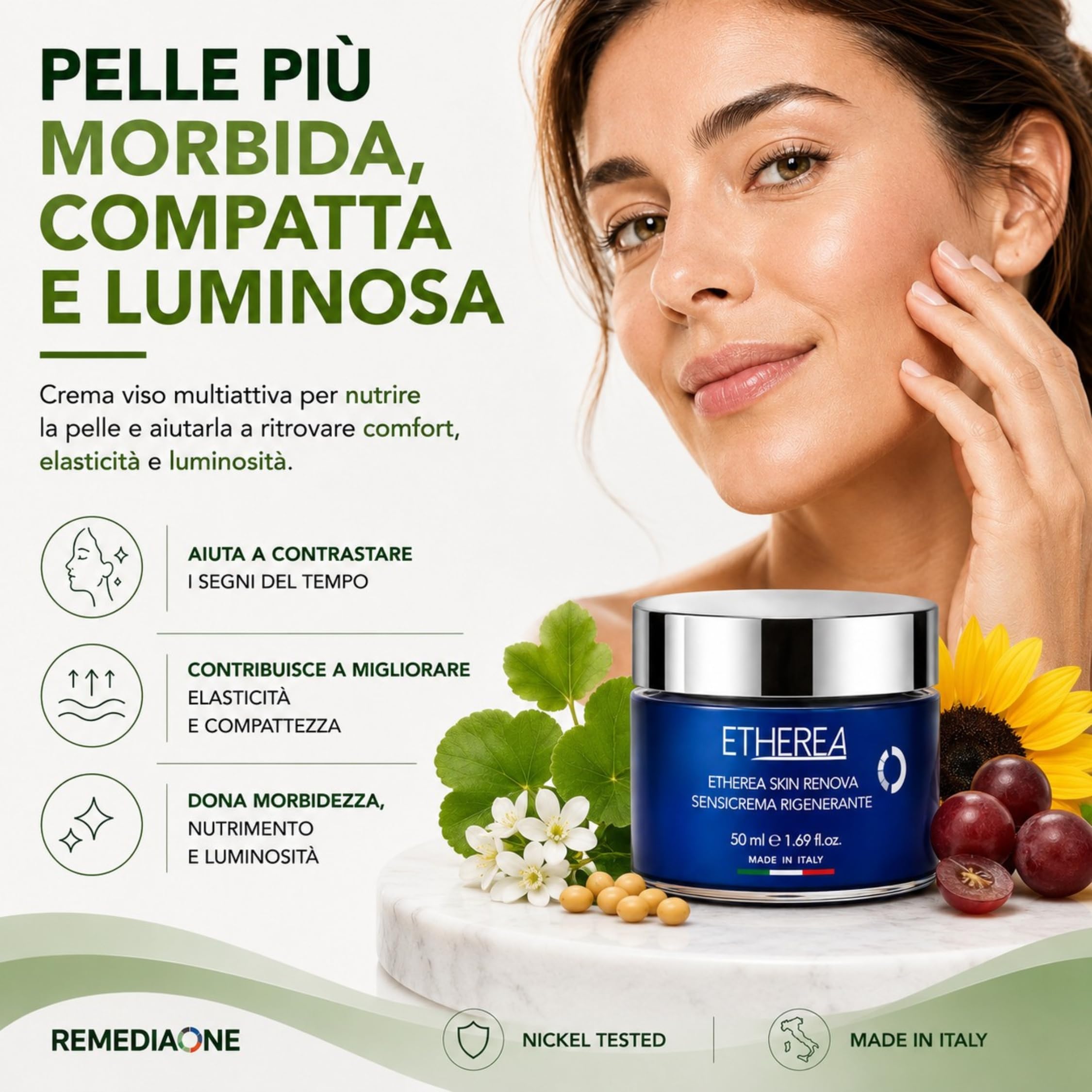 REMEDIA ONE Etherea Crema Viso Antirughe Rigenerante con Peptidi, 50 ml