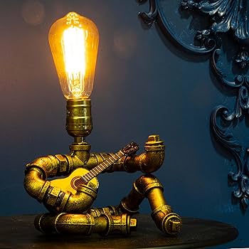 工芸品 Gold blue lumpy pipe LCYY.TG Music Guitar Table Lamp,Steampunk Table Lamp,Retro