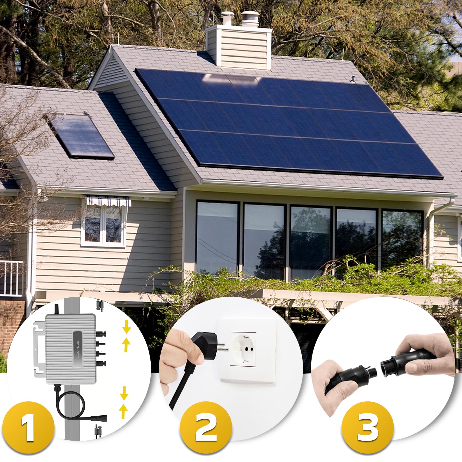 SUNNIVA 1840W Balkonkraftwerk BIFAZIAL FULLBLACK komplett Steckdose ECOFLOW 800W Wechselrichter, PV Solaranlage, 4x 460W Glas-Glas Solarmodule, inkl. 5m Kabel, Bluetooth WIFI, Komplettset
