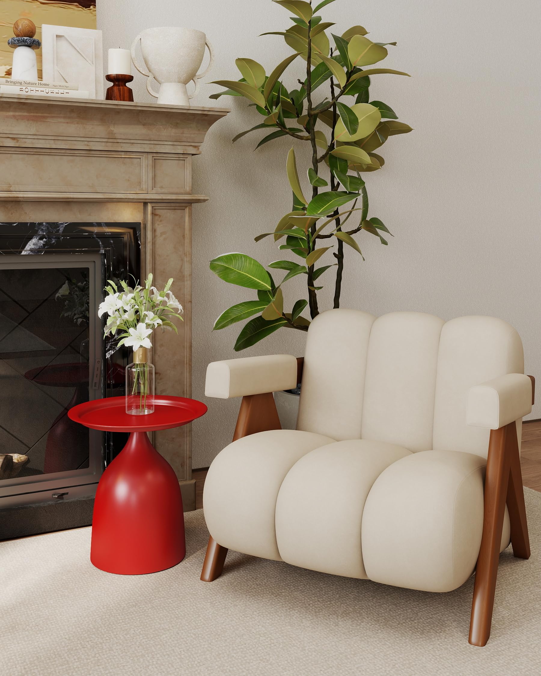 Set di 2 Tavolini Rotondi in Metallo, Piccolo Tavolino Camera da Letto per la Decorazione di Interni, Tavolino da Caffè in Metallo Rosso (Diametro 40 x 60 cm e 40 x 42 cm)