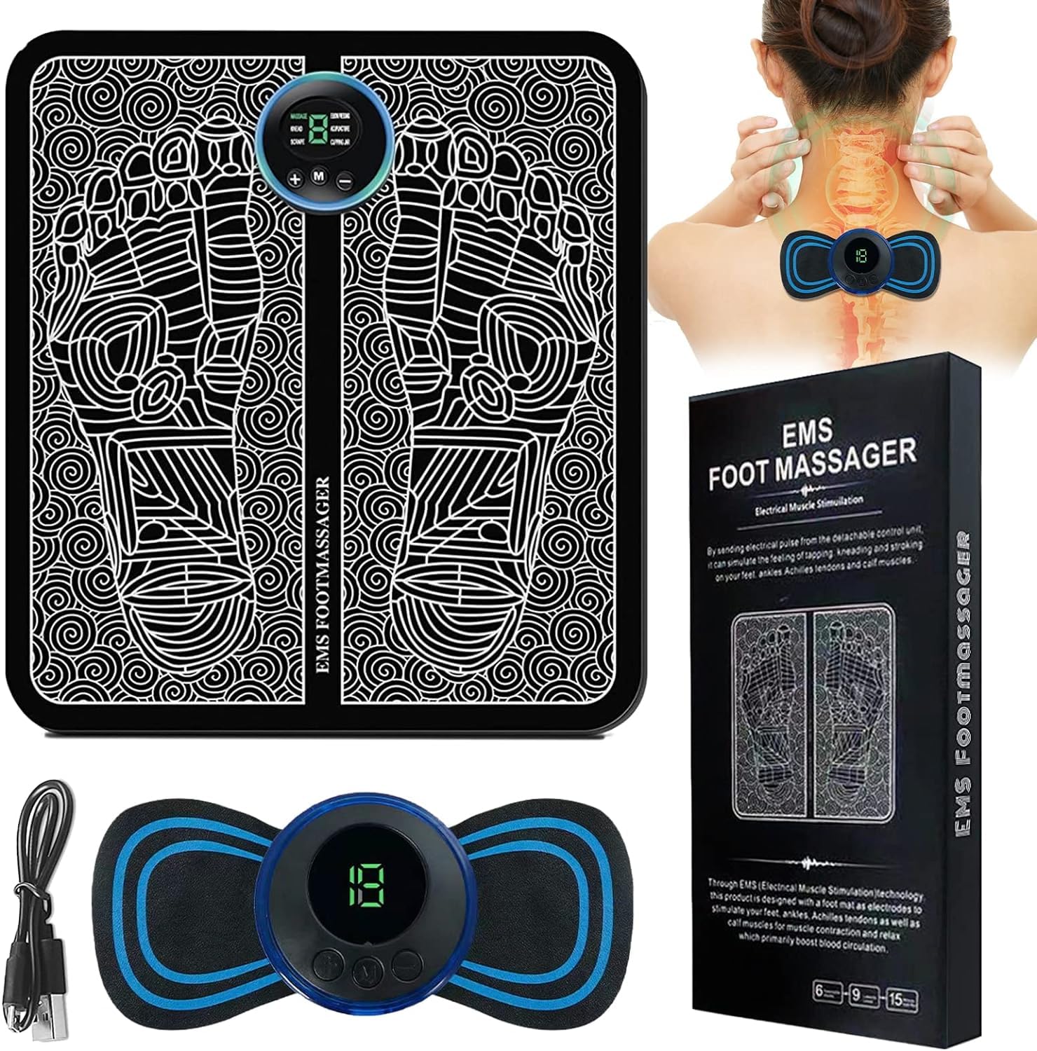 Foot Massager Pain Relief Wireless Electric EMS Massage Machine, Rechargeable Portable Folding Automatic with 8 Mode19 Intensity for Legs, Body, Hand Therapy (Foot Massager and body Massager) (B0CQKF3S2K) Amazon Price History, Amazon Price Tracker