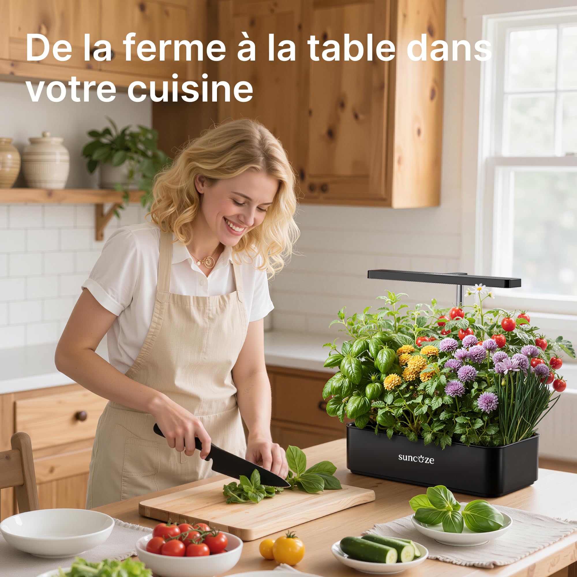 SUNCOZE Potager Hydroponique Smart avec 12 Paniers, Noir | Jardin d'Herbes avec Lampe LED 24W, Hauteur Réglable, Réservoir 4L, Pompe Intelligente Silencieuse, pour Maison et Cuisine