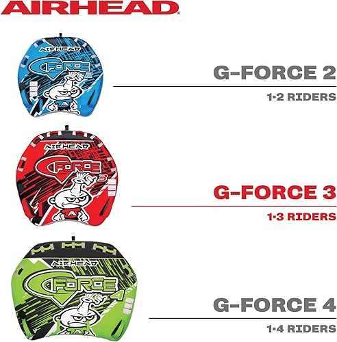 Miniatura 9 de Airhead G-Force Inflatable Towable Tube 2-4 Rider Models Dual Tow Points Full Nylon Cover Kwik-Connect Patented Speed Valve Boat Tubes